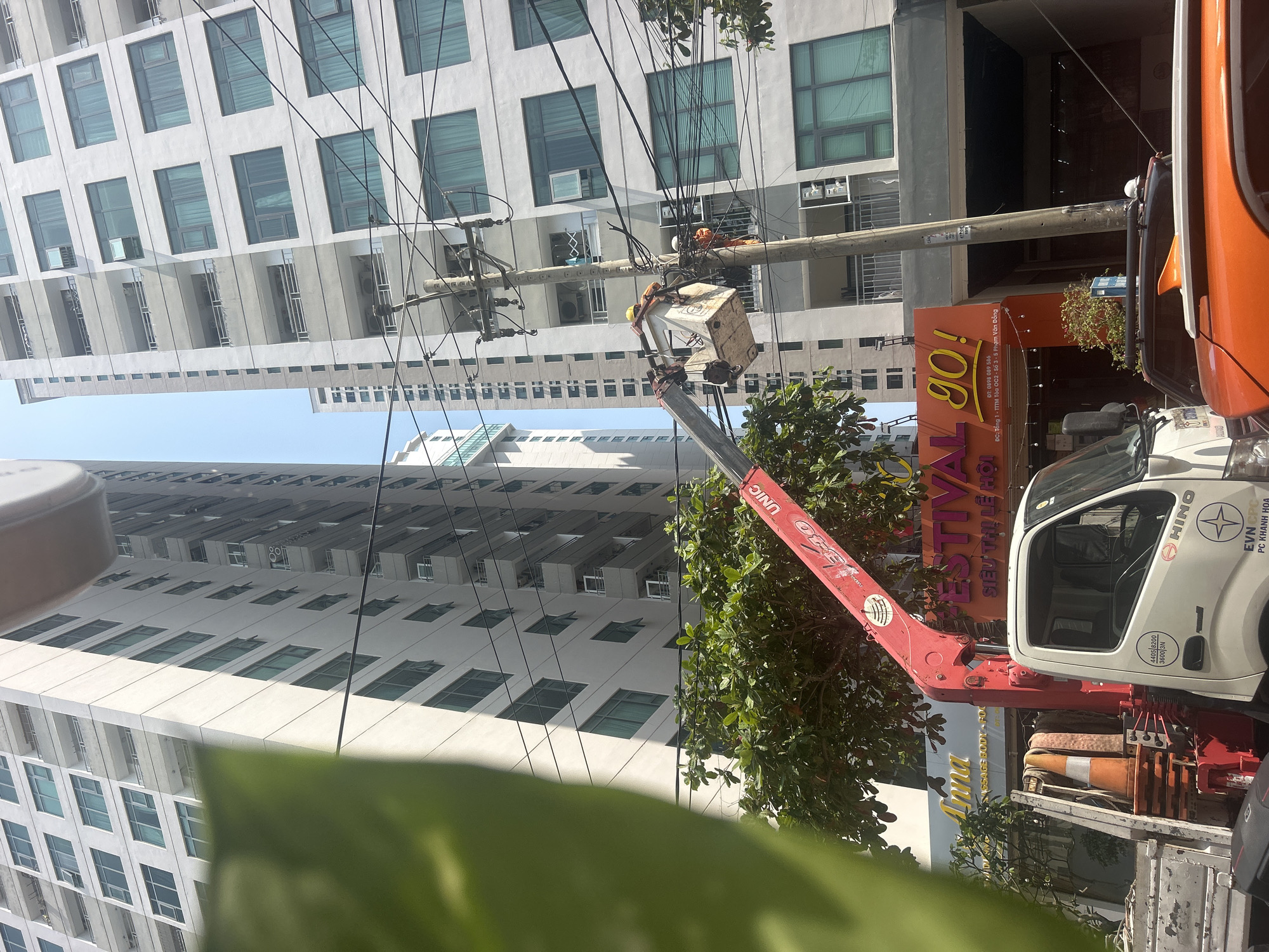 Power line maintenance observed in Bắc Nha Trang, Vietnam