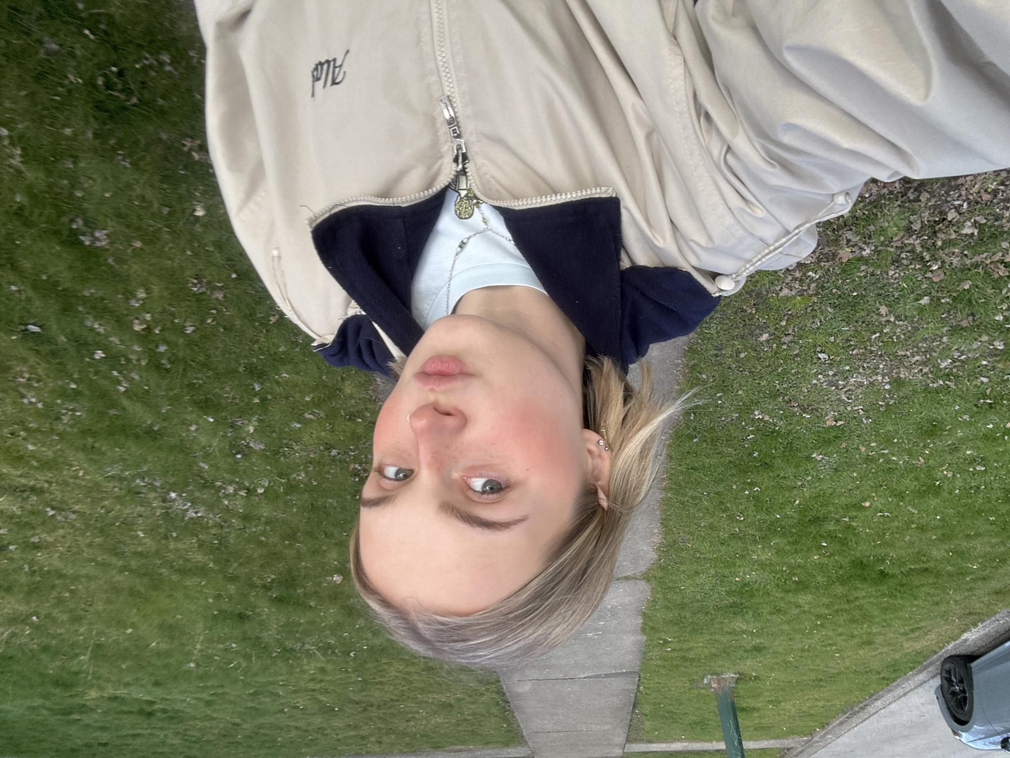 Woman takes selfies in Vancouver early morning