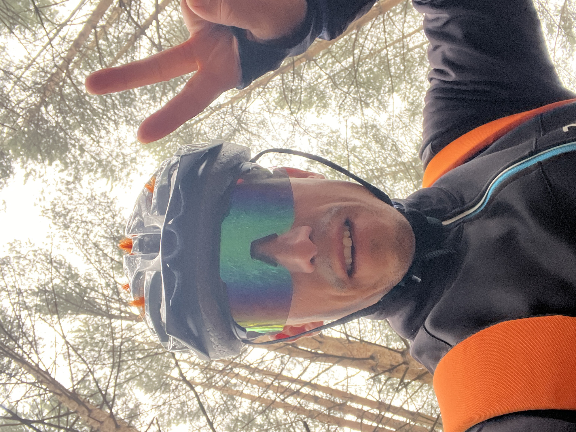 Cyclist photographed from unusual angles during forest ride in Russia