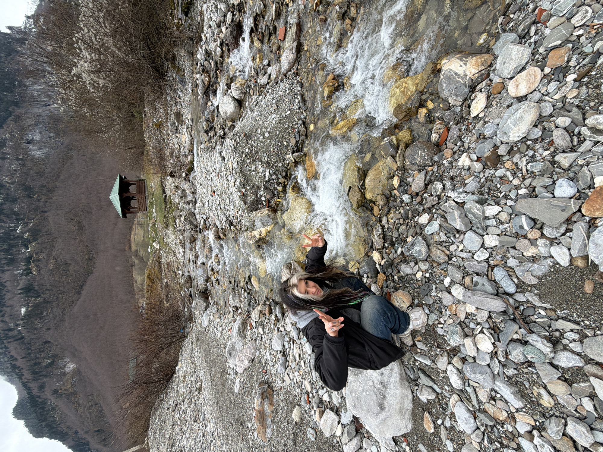 Tourists pose for photos at Montenegro mountain streams