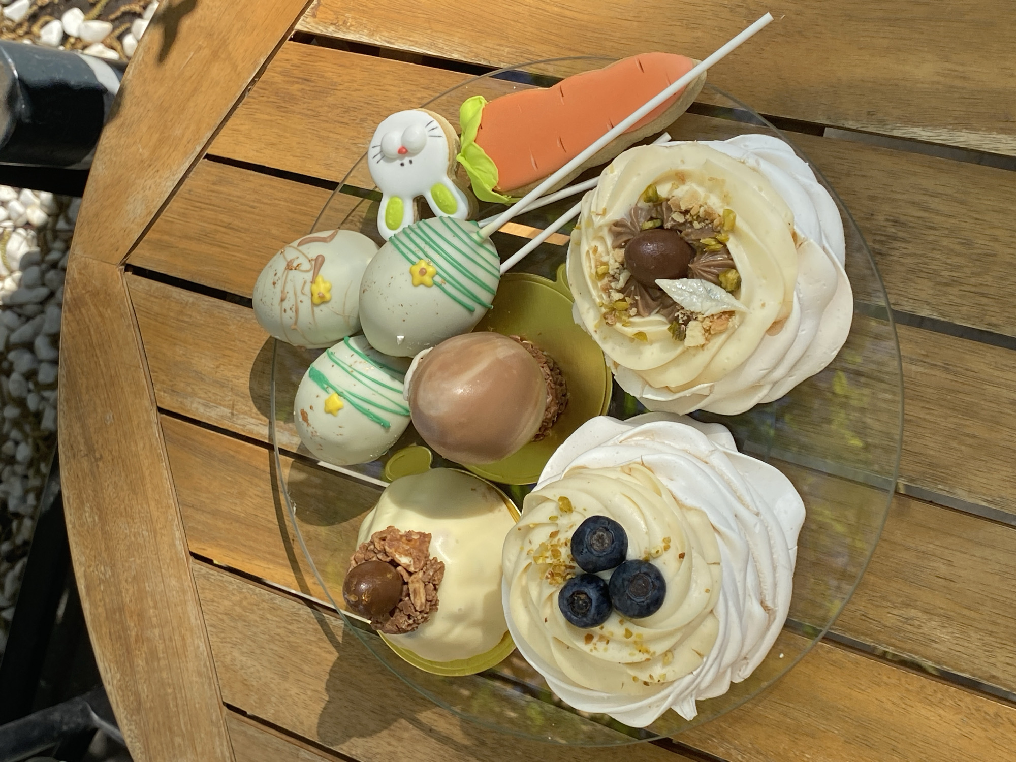 Easter desserts displayed on outdoor table in Novi Sad