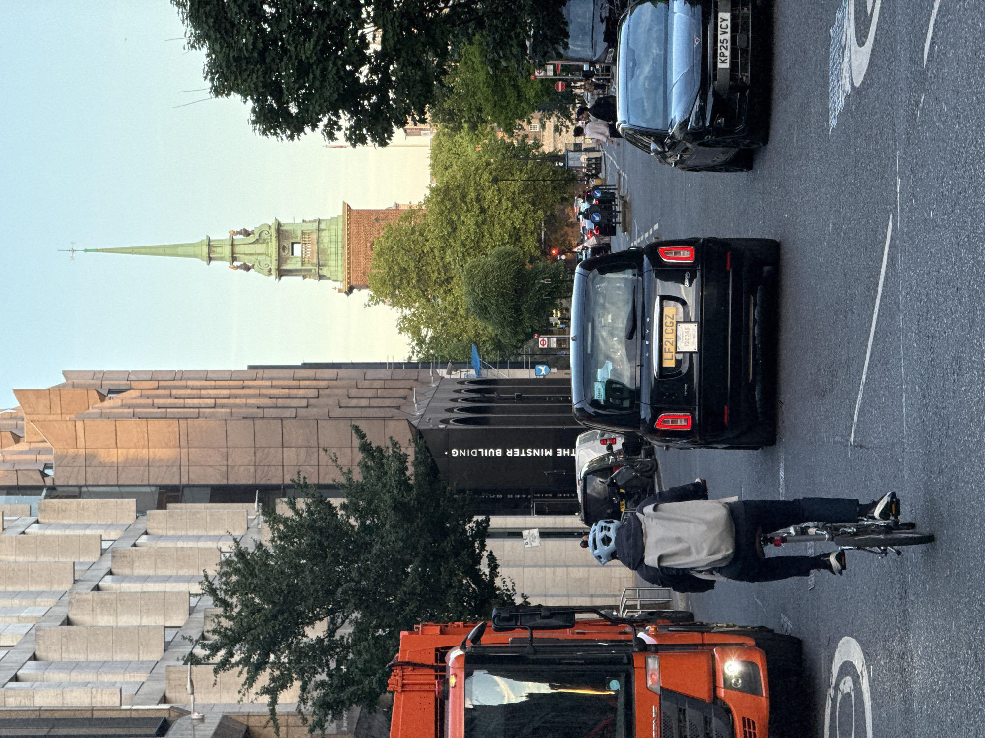 Delivery cyclist makes evening rounds near London restaurants