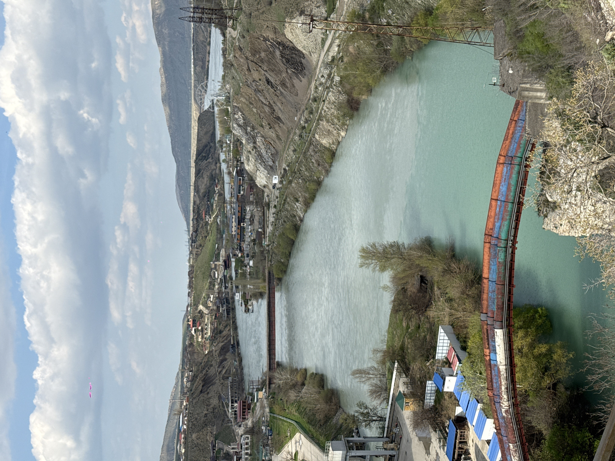 Elevated view captured of Novo-Zubutli showing river valley settlement