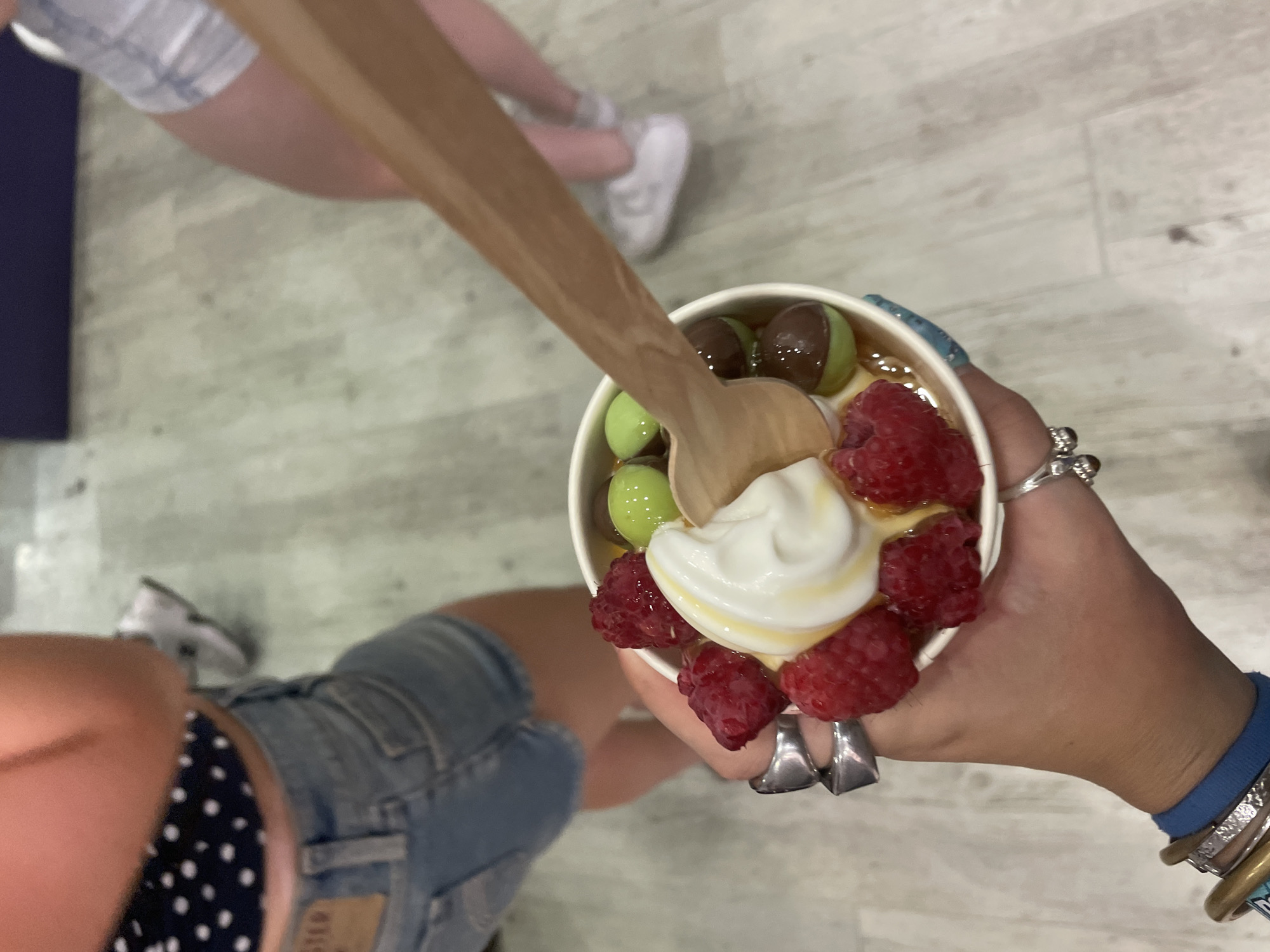 Froyo with raspberries and candy toppings, north London