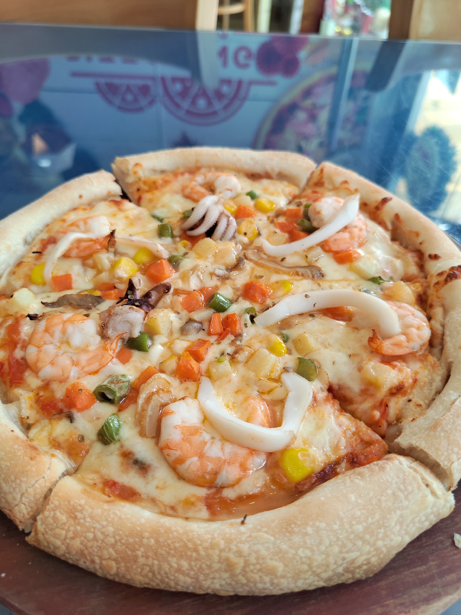 Seafood pizza served at Pizza Bingo restaurant in Da Lat