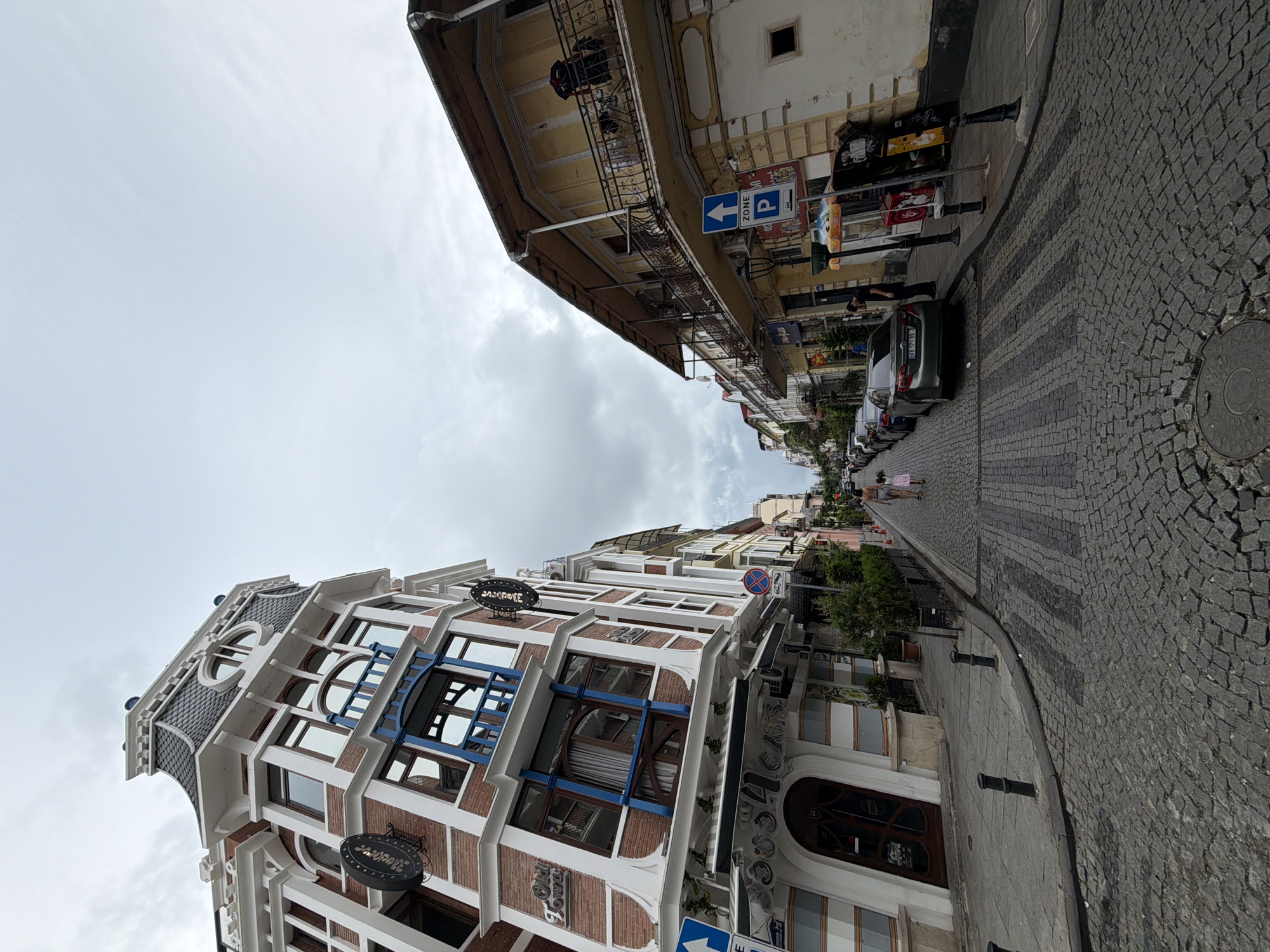 Historic cobblestone street in Batumi's old center, overcast morning