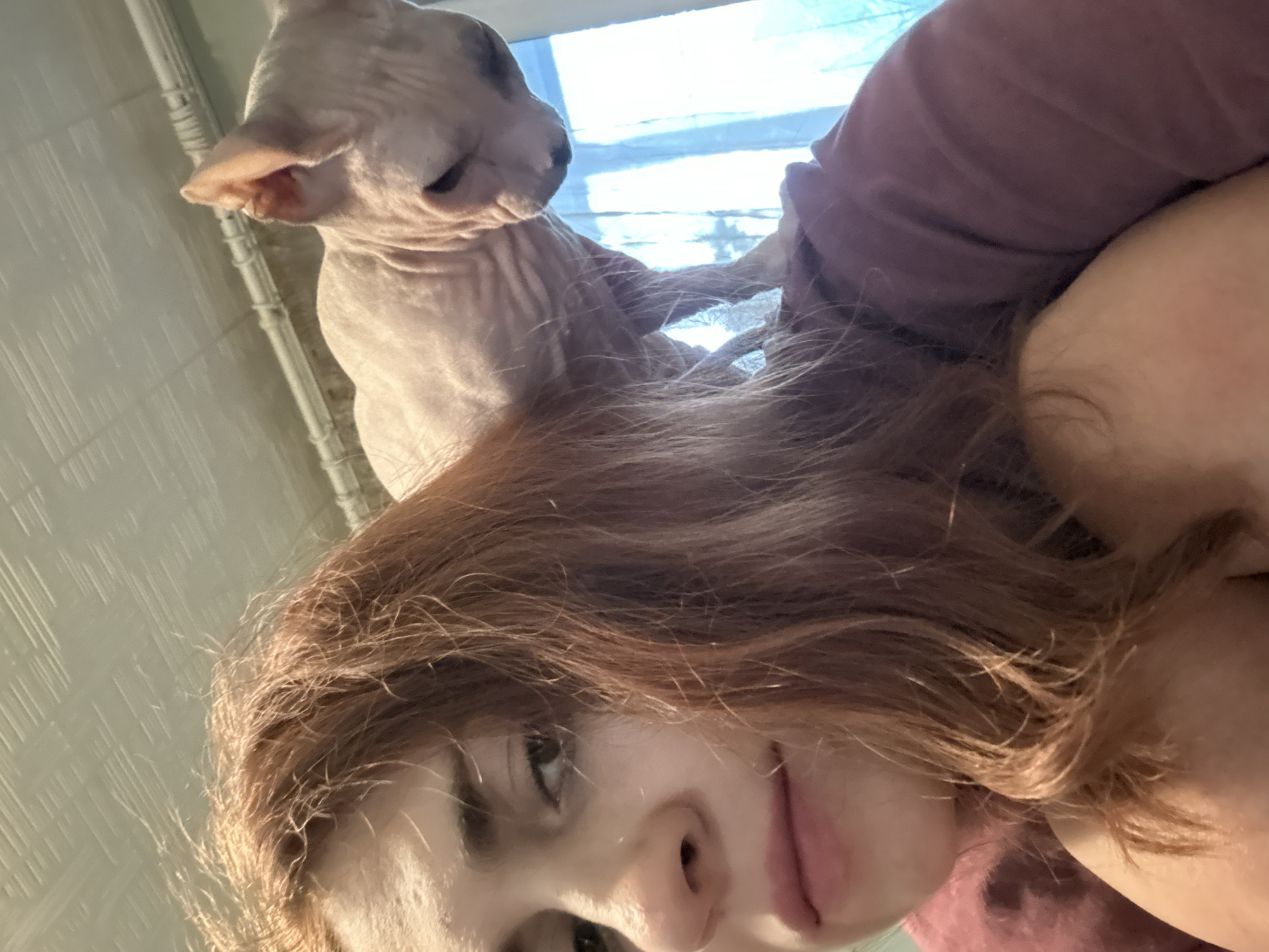 At-home GRWM shoot with a Sphynx cat in Togliatti