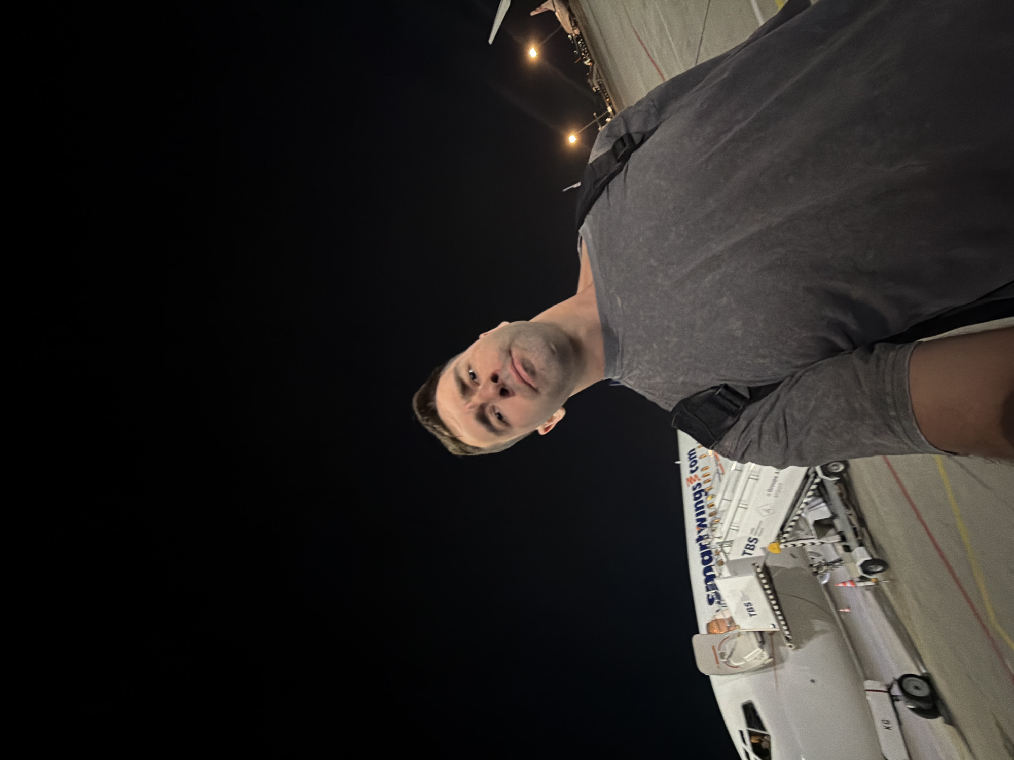 Smartwings aircraft on night tarmac at Tbilisi Airport