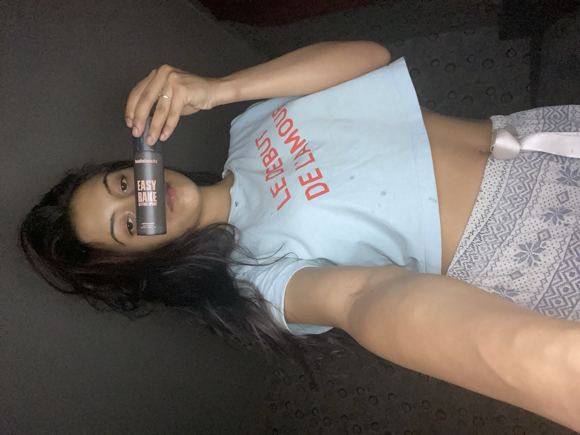 Evening memories: Woman, kitten, beauty products, humor graphics captured