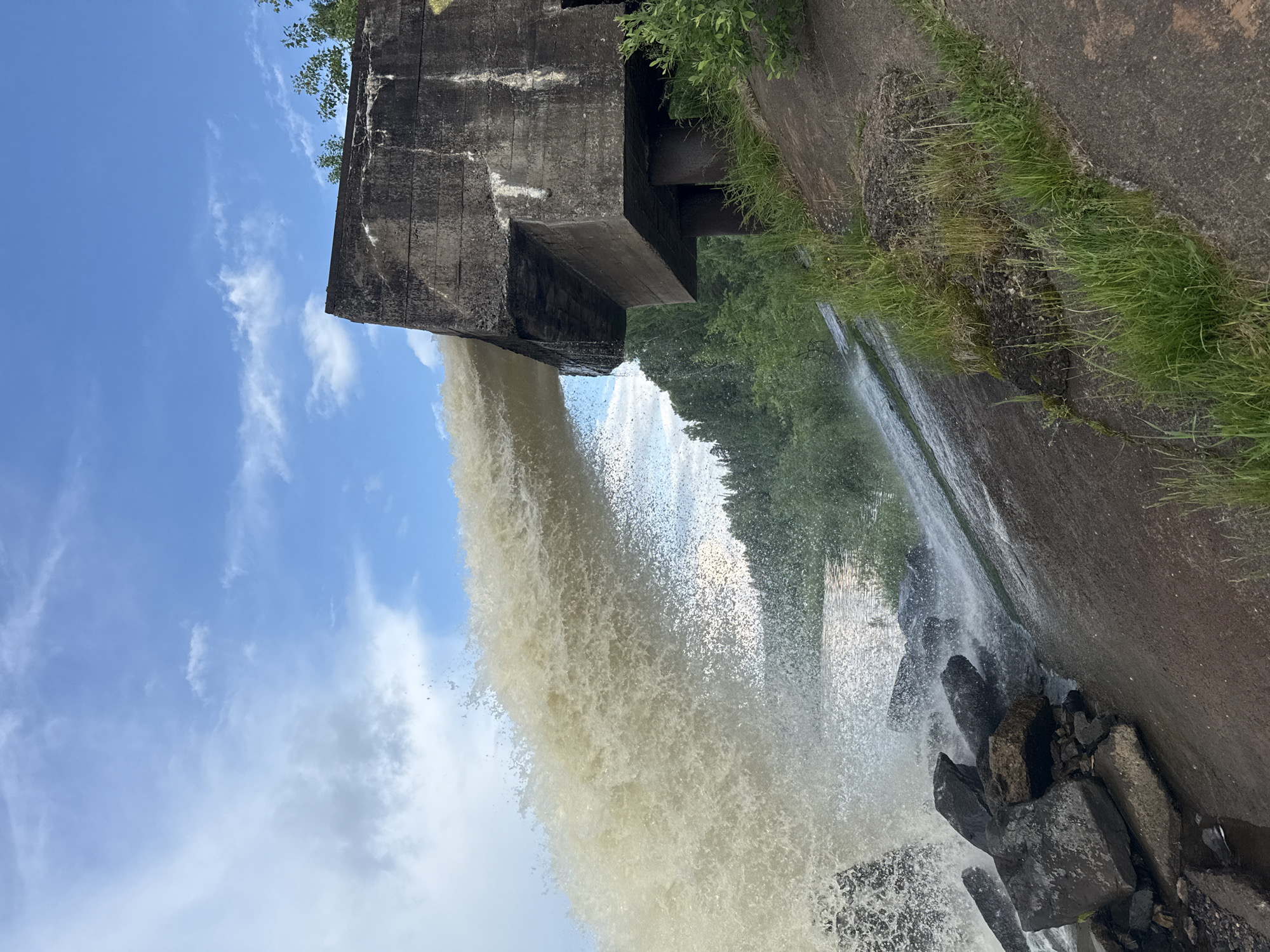 Water discharge and fishing activity near Chernushka, Russia