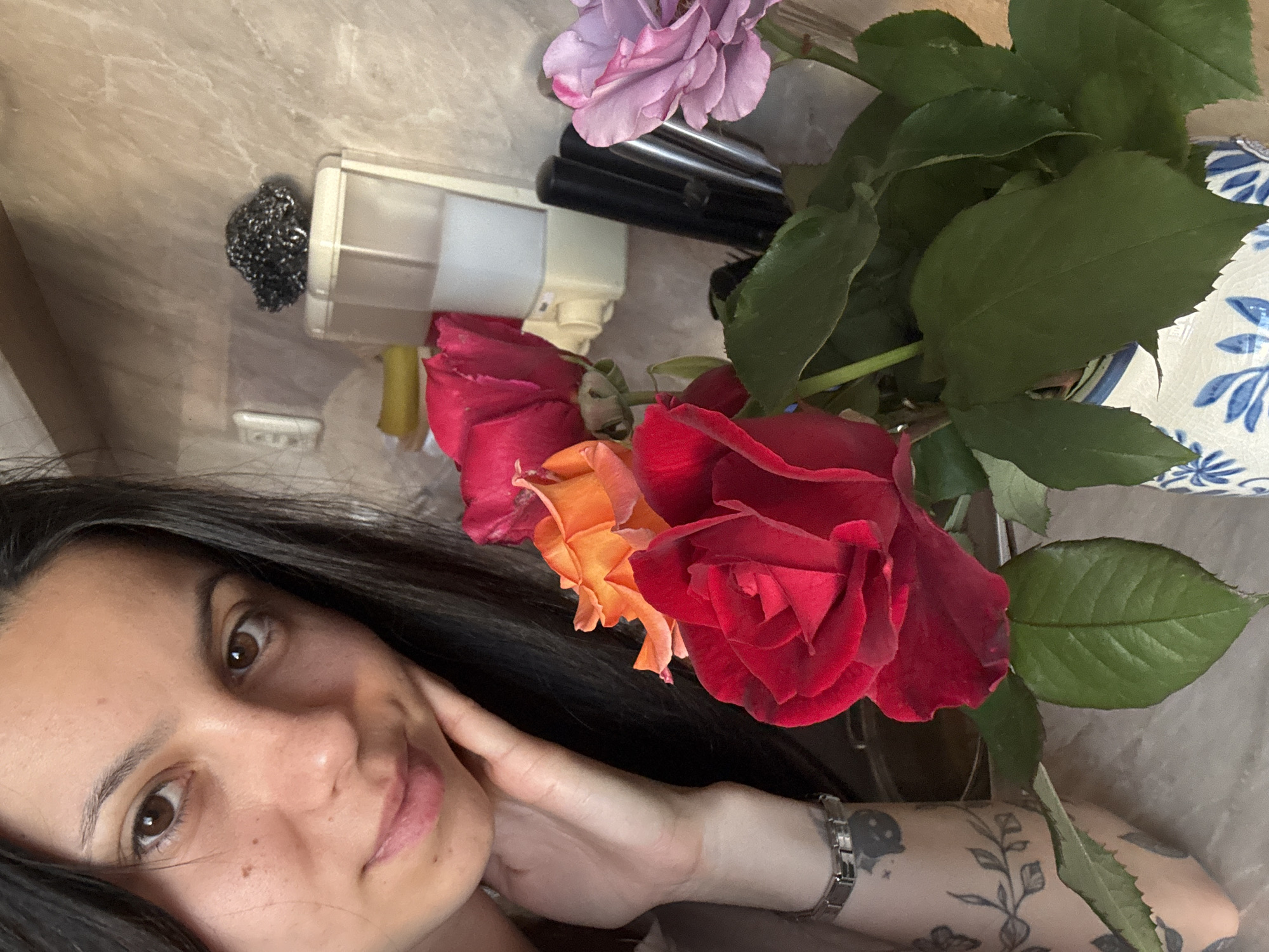 Woman takes morning selfie in Sliven home
