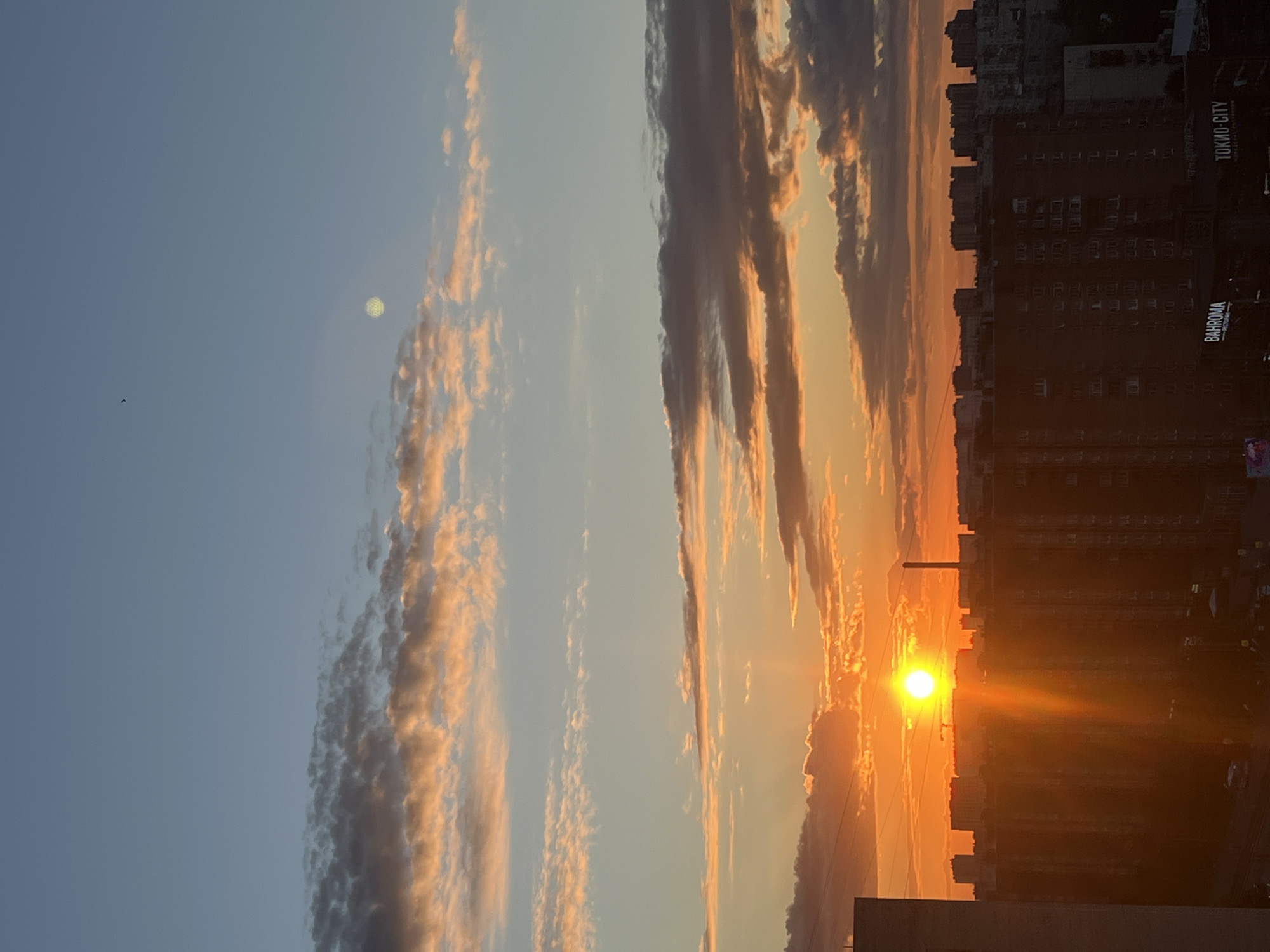 Sunset over a Russian city, shot from above