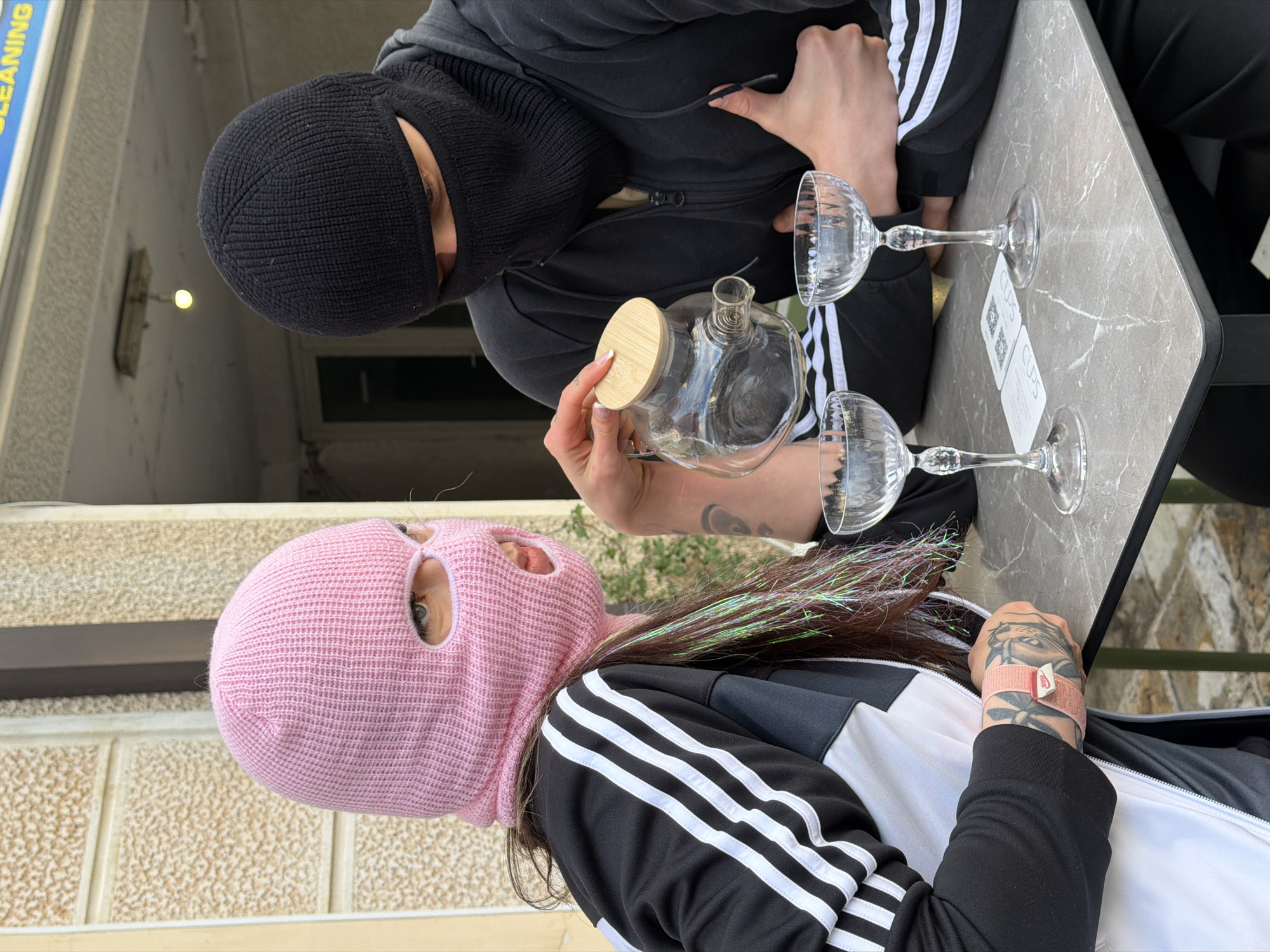 Masked cafe meeting and daily life moments in Budva