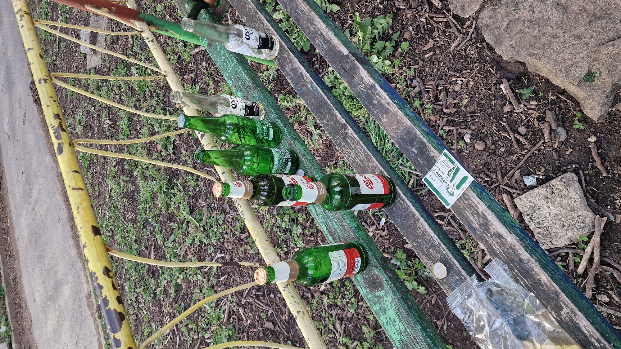 Park bench found littered with empty beer bottles