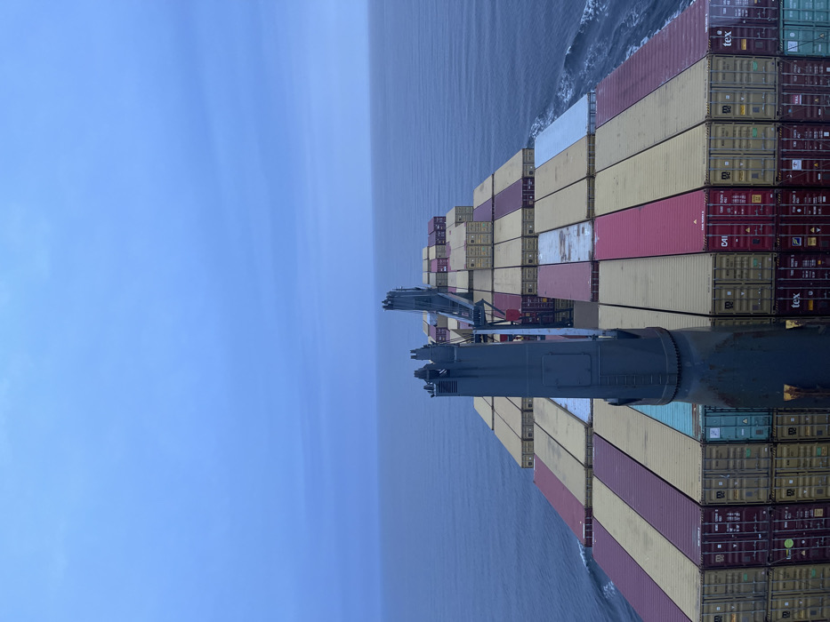 Container ship spotted navigating waters near Löttorp, Sweden