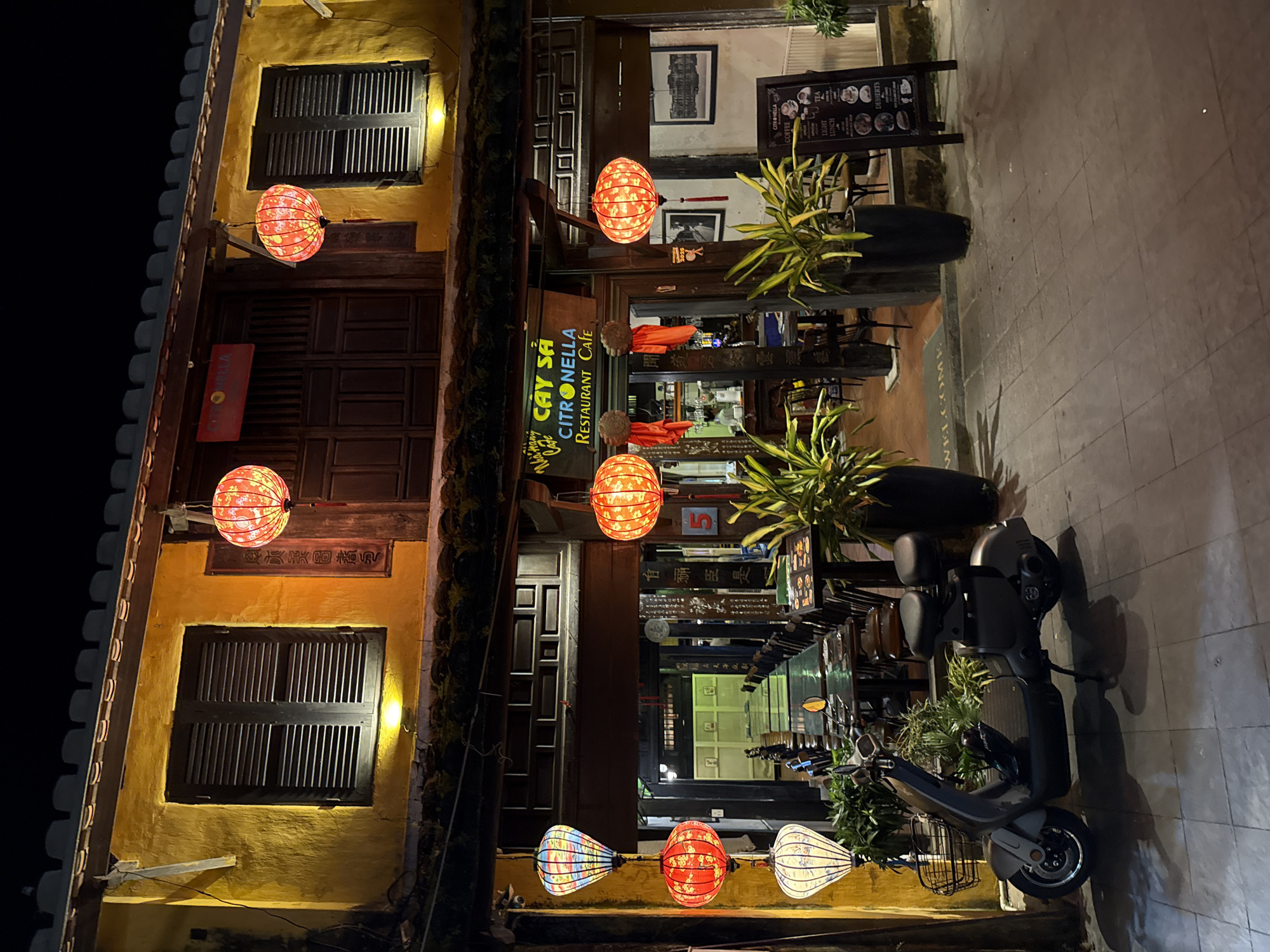 Nighttime view of restaurant exterior in Hội An, Vietnam