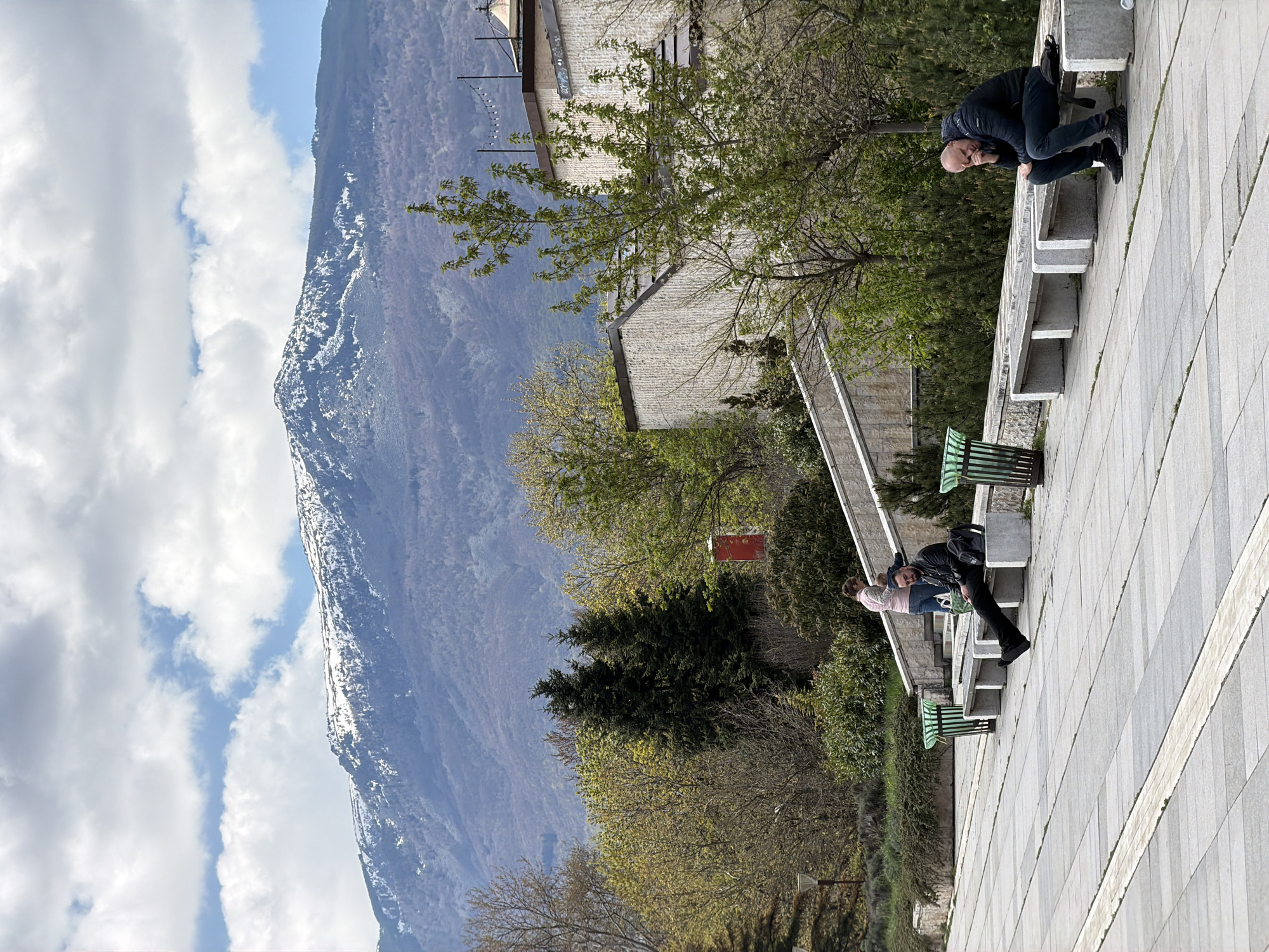 Spring morning view captures snow-capped Vitosha from Sofia park