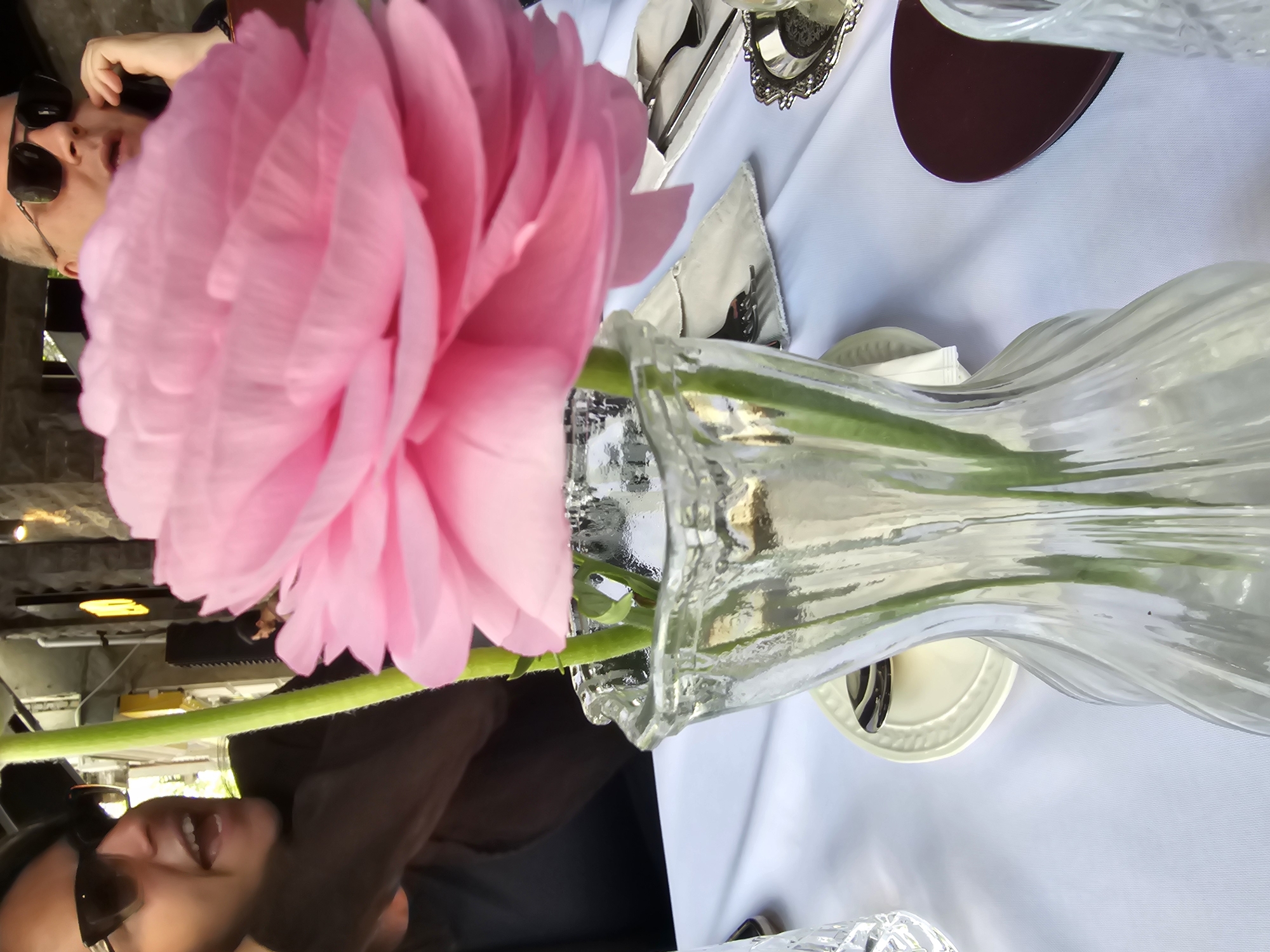 Morning dining experience documented at Tbilisi restaurant with flowers