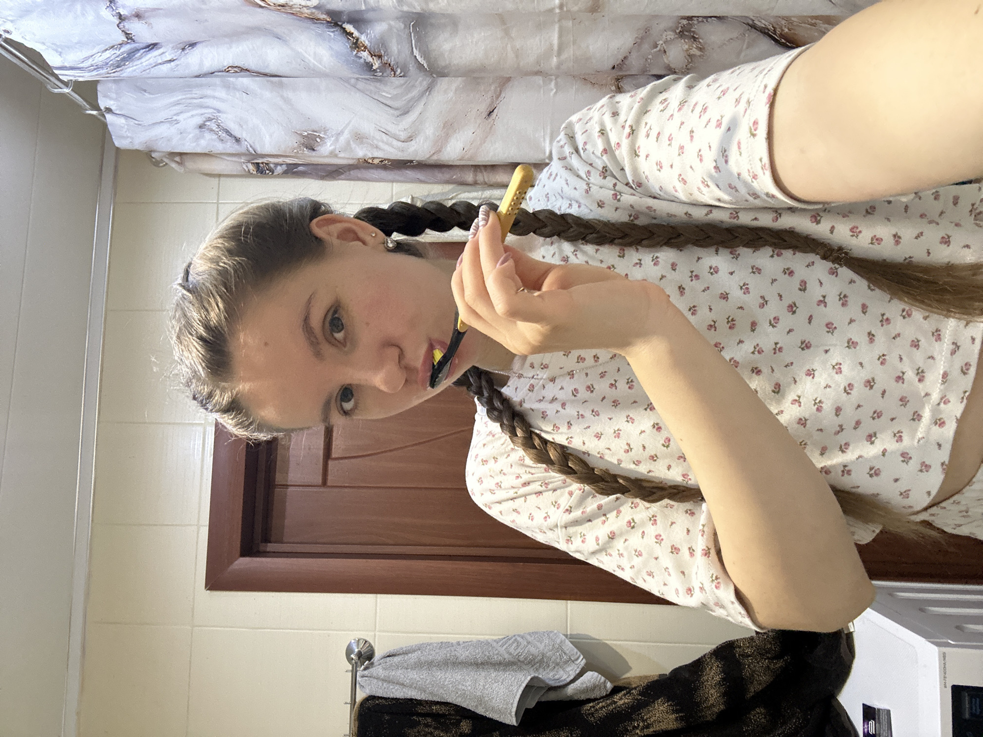 Woman's morning routine captured in Klin, Russia