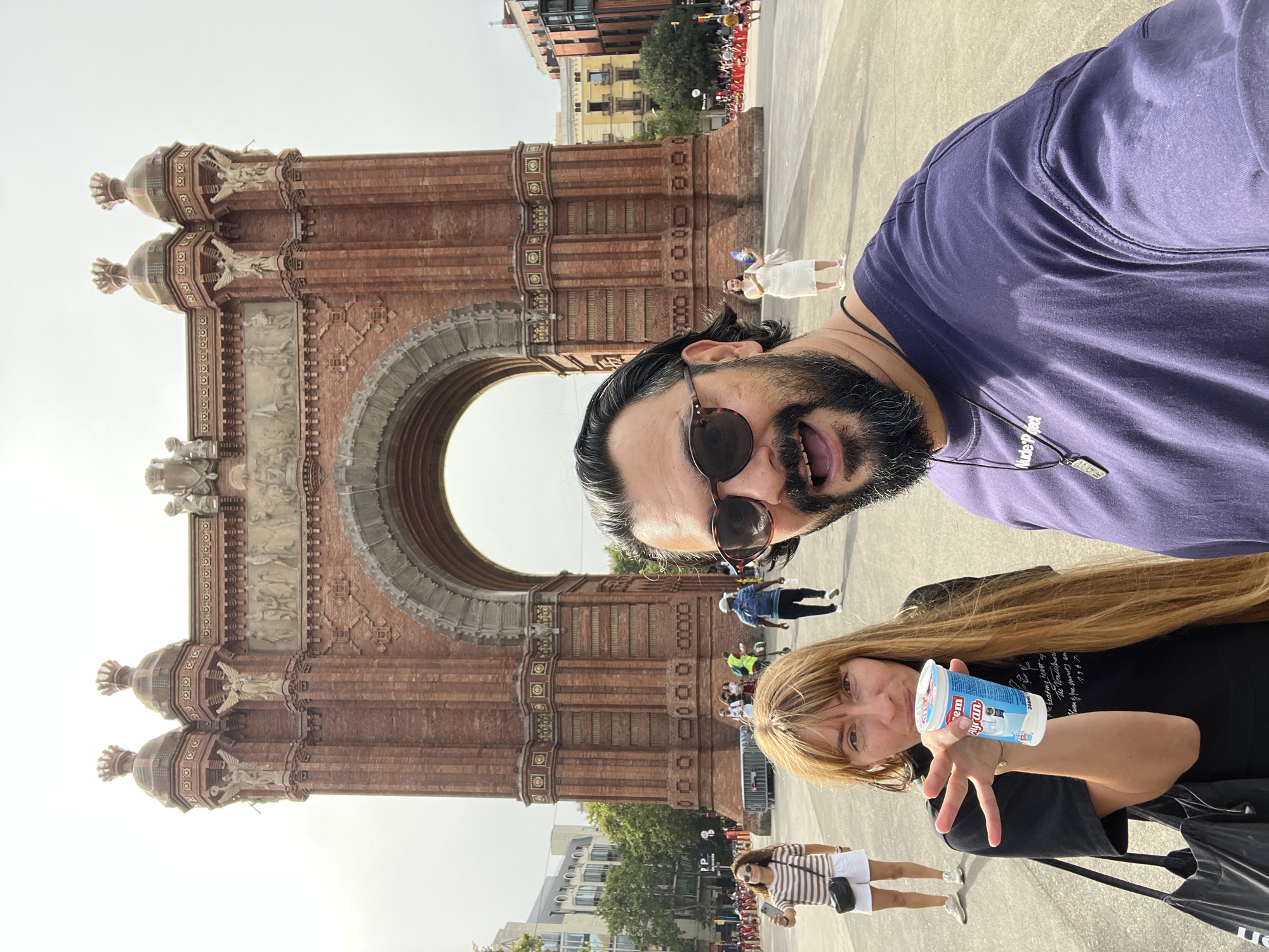 Selfie at Barcelona's Arc de Triomf on a summer afternoon
