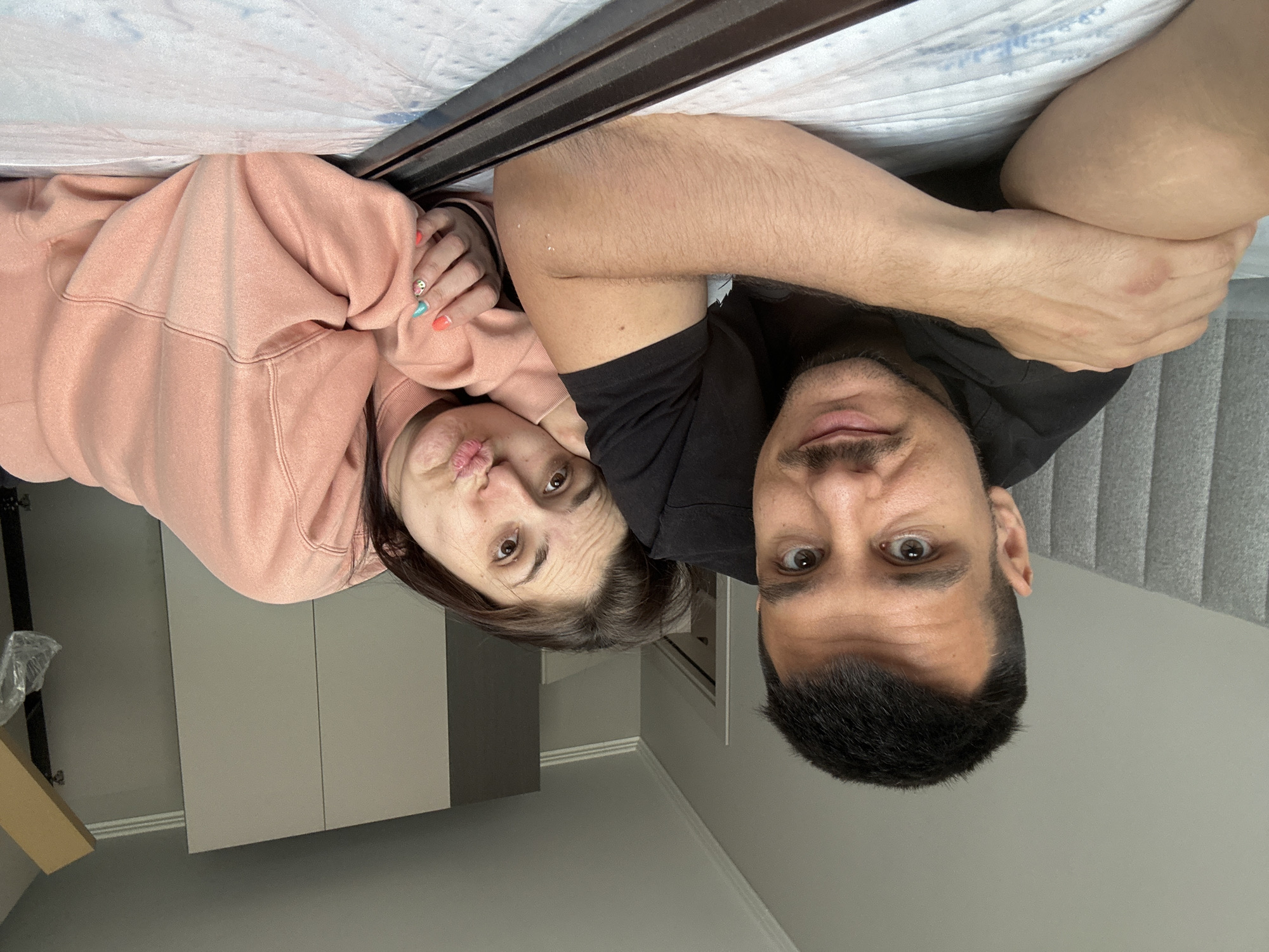 Couple takes upside-down selfie in Pernik, Bulgaria