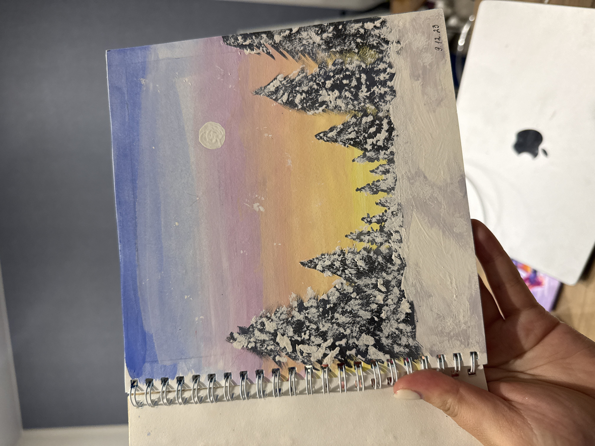 Artist creates nature paintings in sketchbook in Murom, Russia