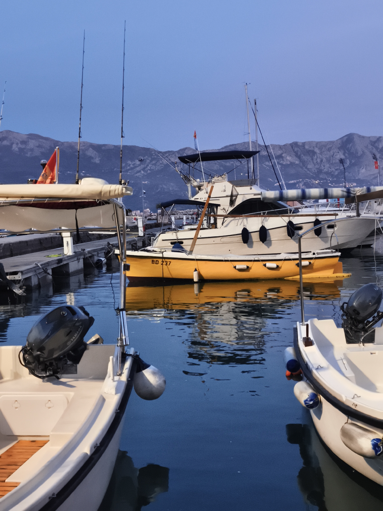 Evening harbor and waterfront scenes documented in Budva, Montenegro