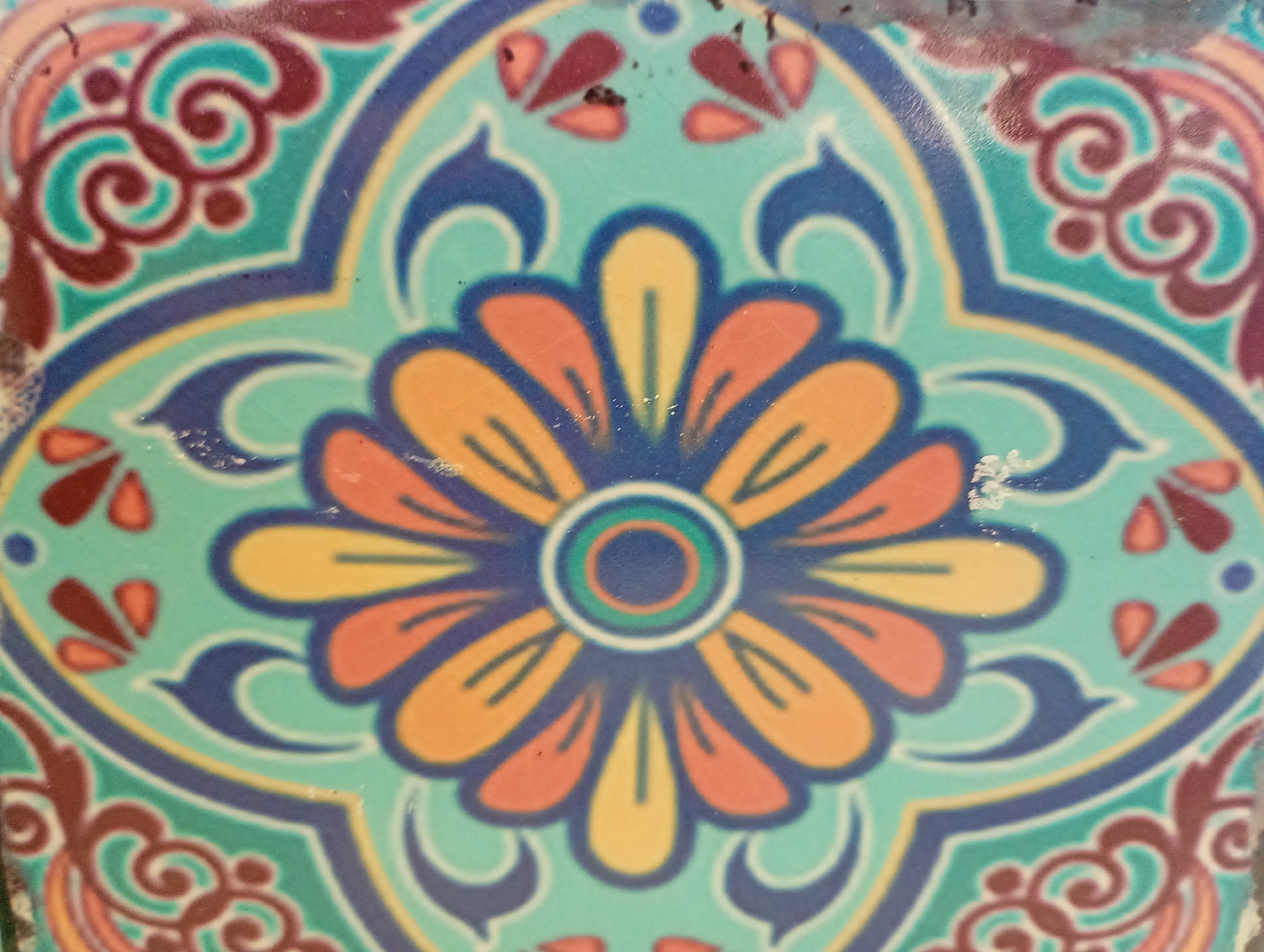 Ornamental eight-petaled flower tile documented in Kabile, Bulgaria