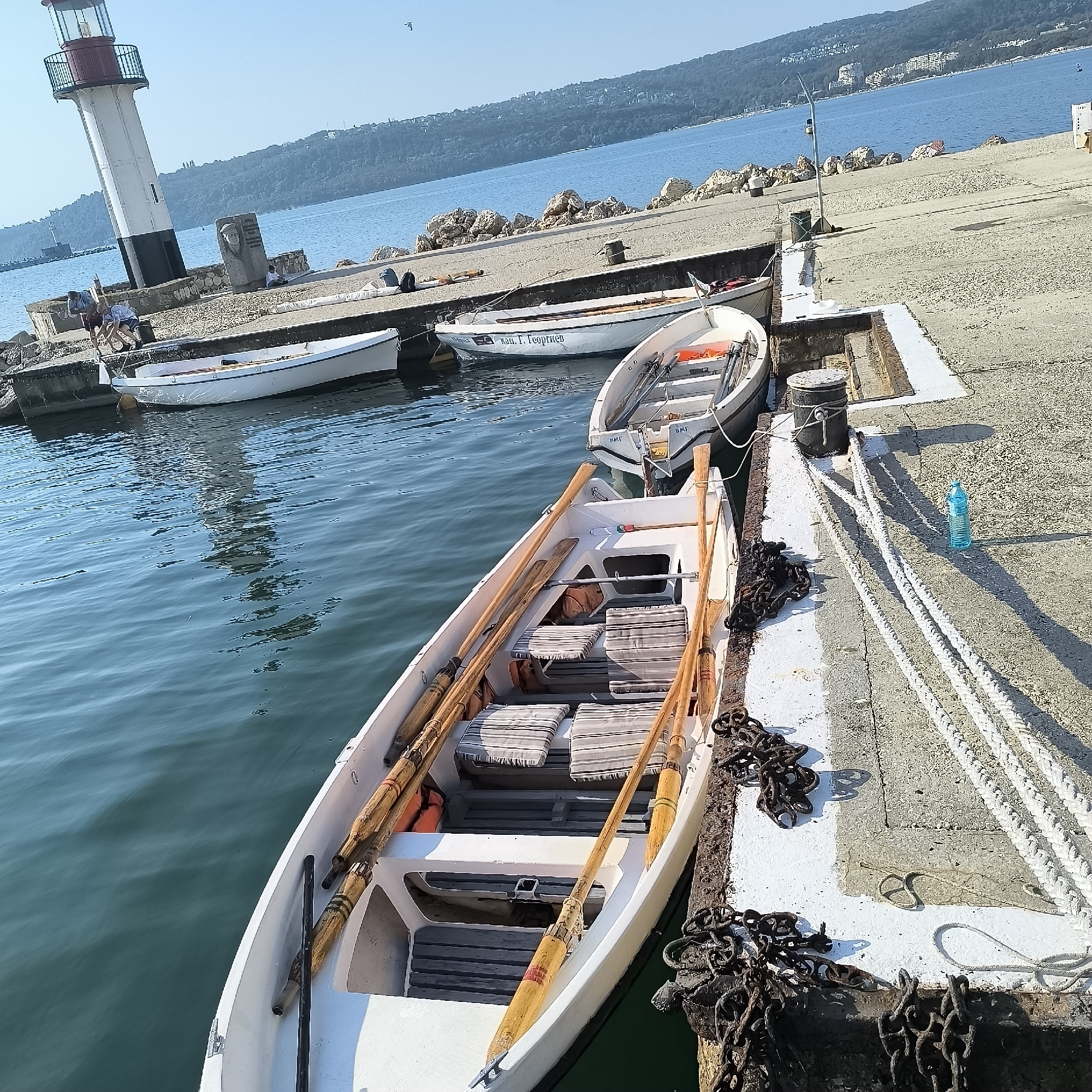 Varna harbor and Black Sea beach on a bright summer morning