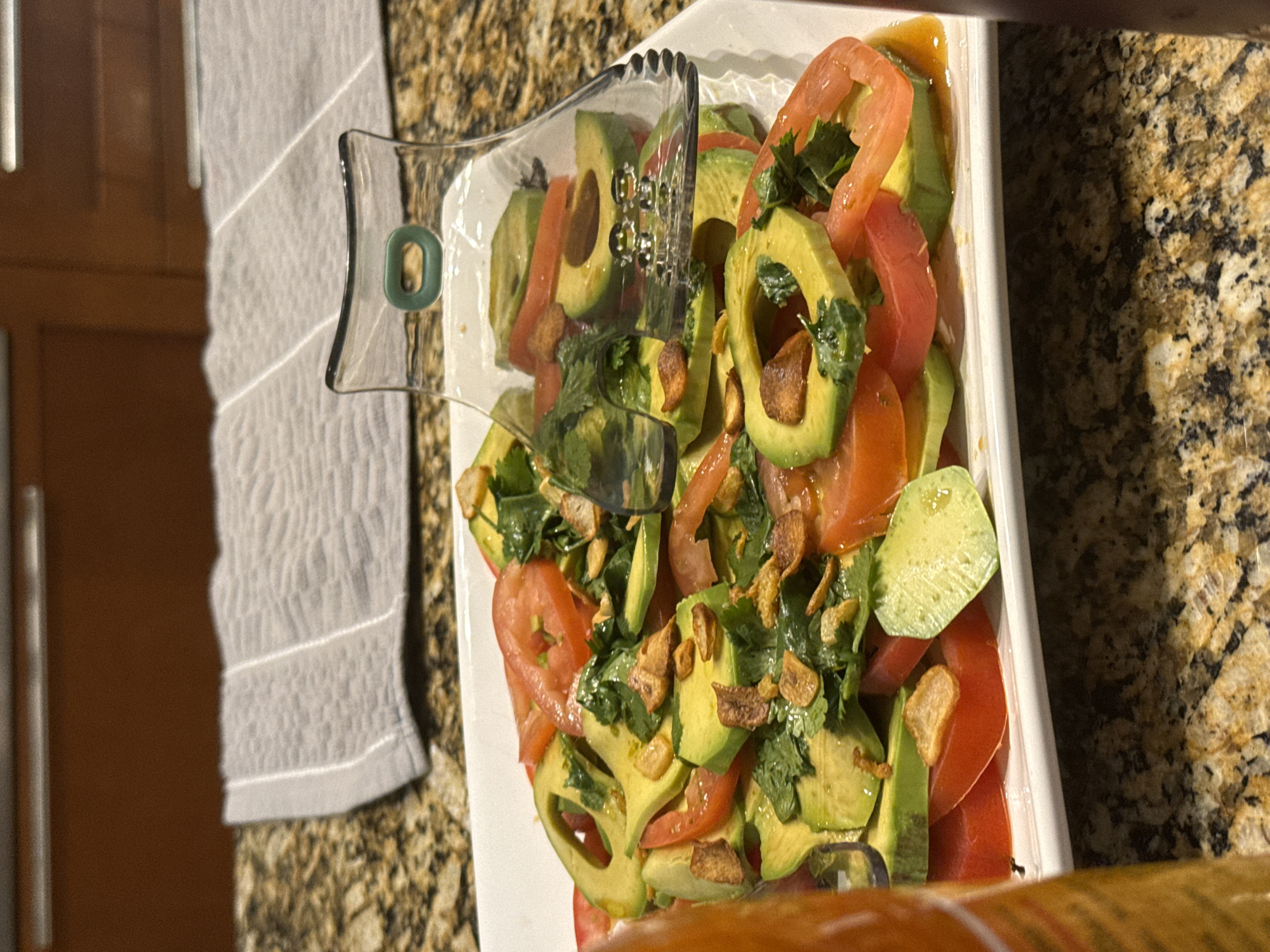 Fresh salad with avocado prepared in Mexican town
