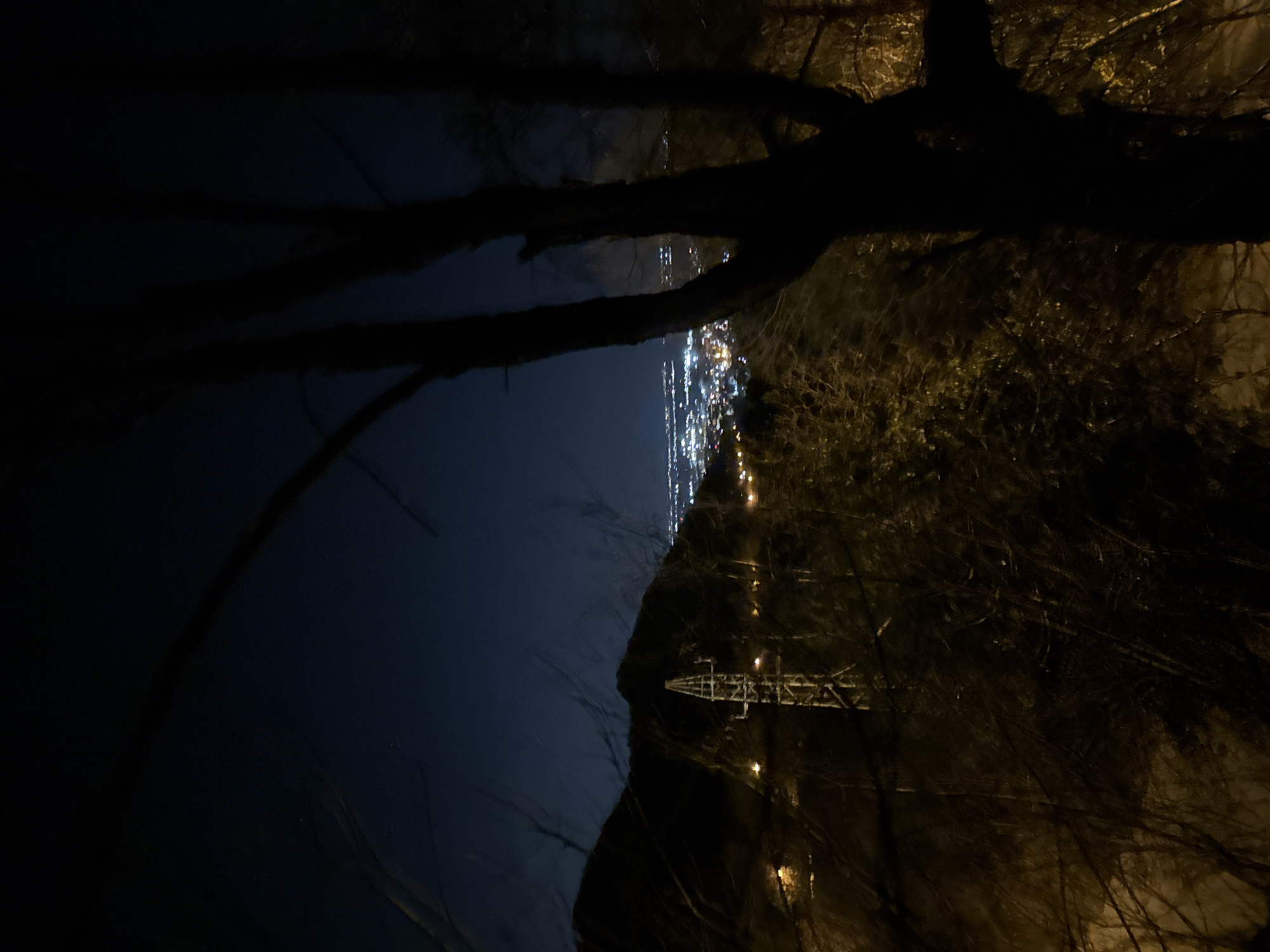 Nighttime elevated views captured of Asenovgrad city and fortress