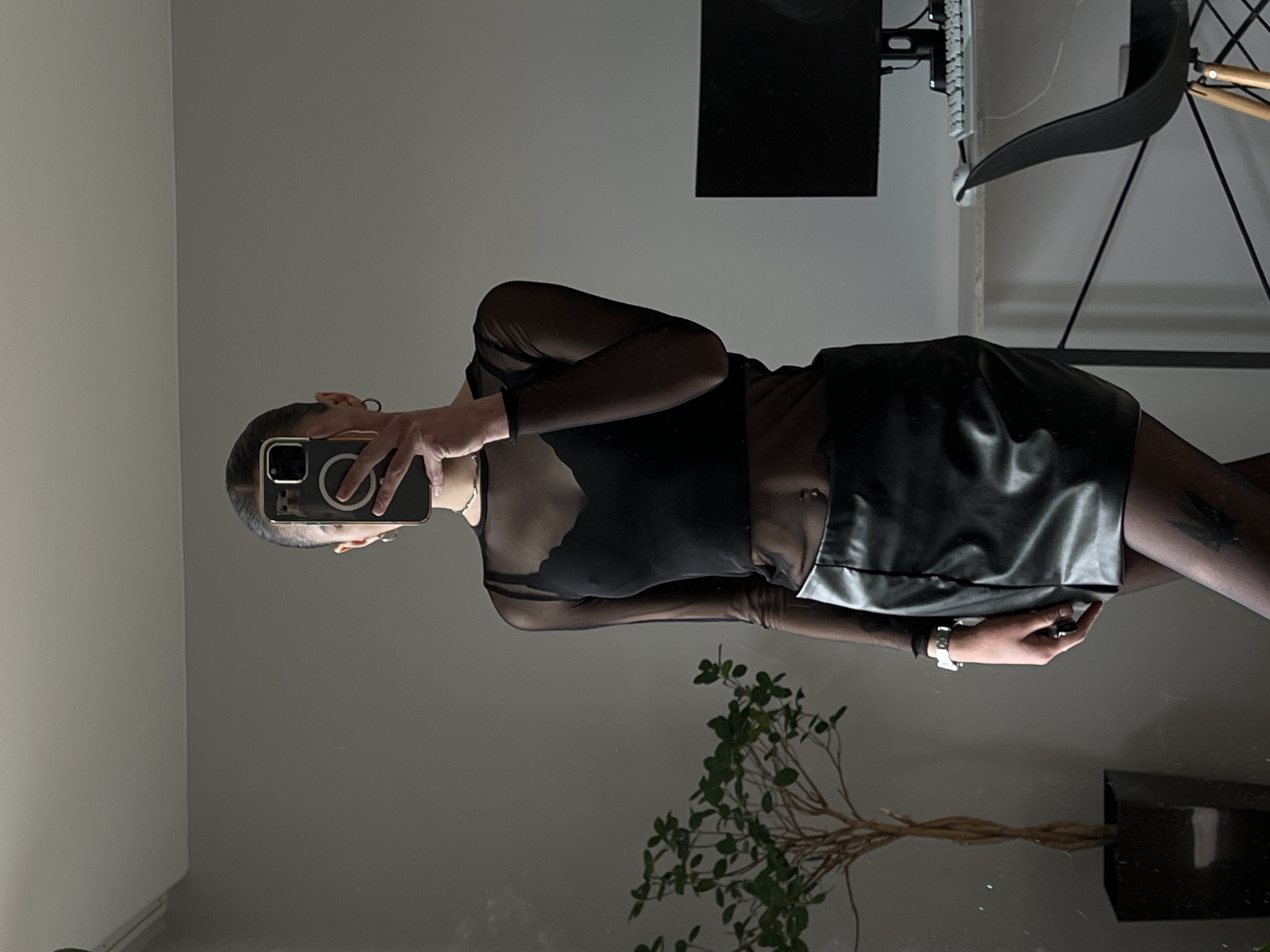 Mirror selfie series in all-black outfit, Ternopil home