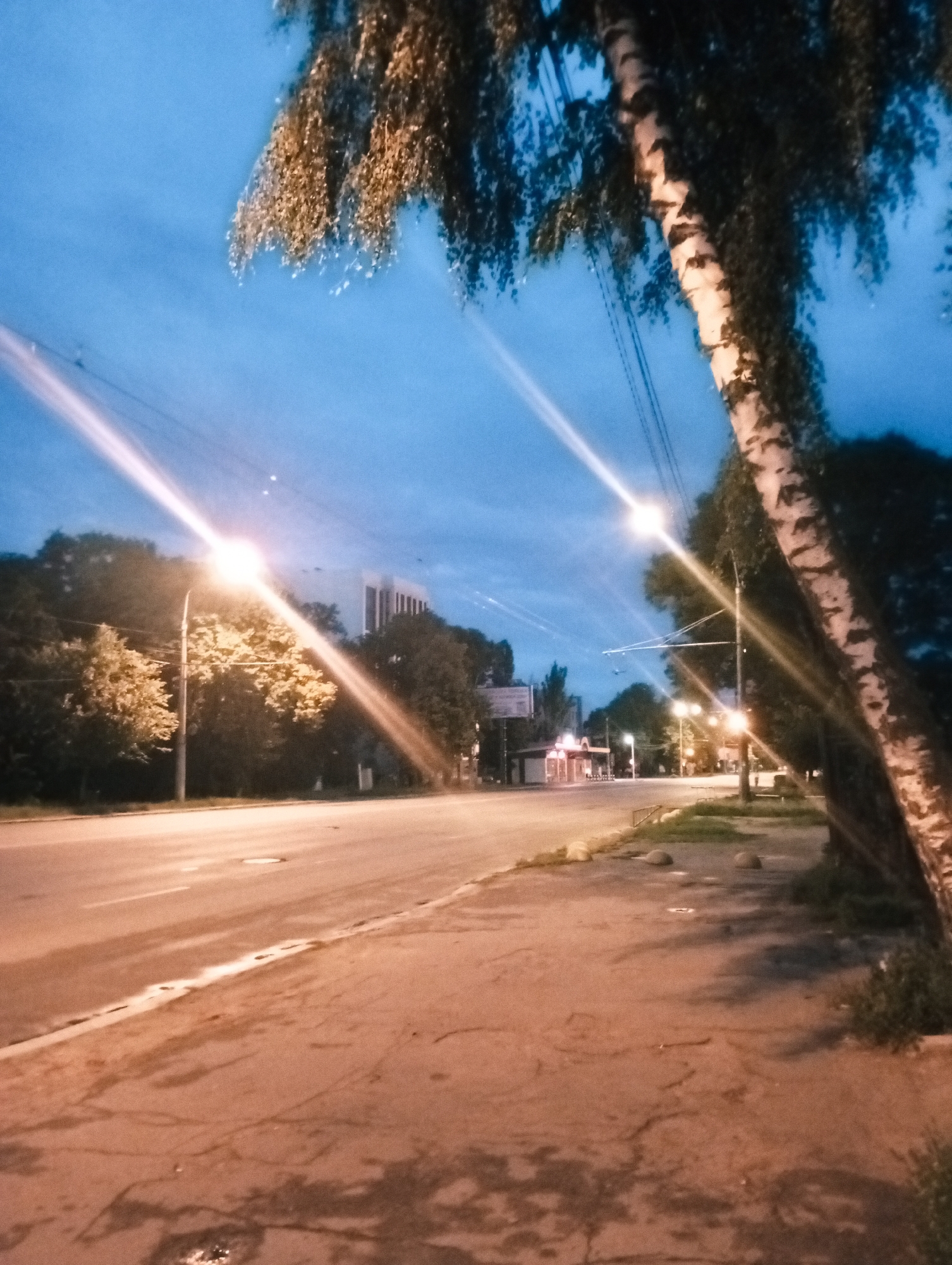 Dusk falls over an Eastern European city, streets and gardens included