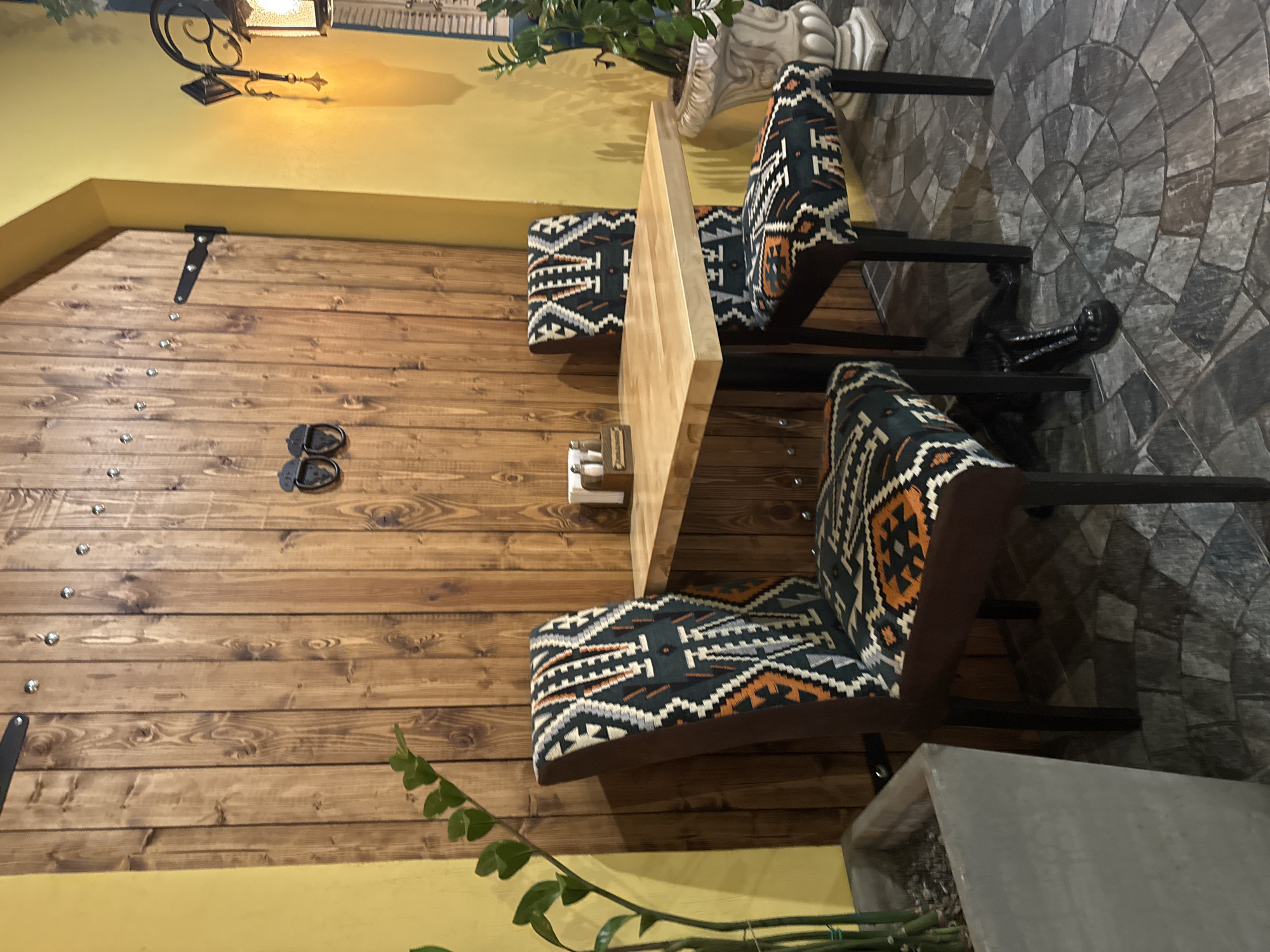 Inside a cozy, eclectic café in Mikhaylovsk, Russia