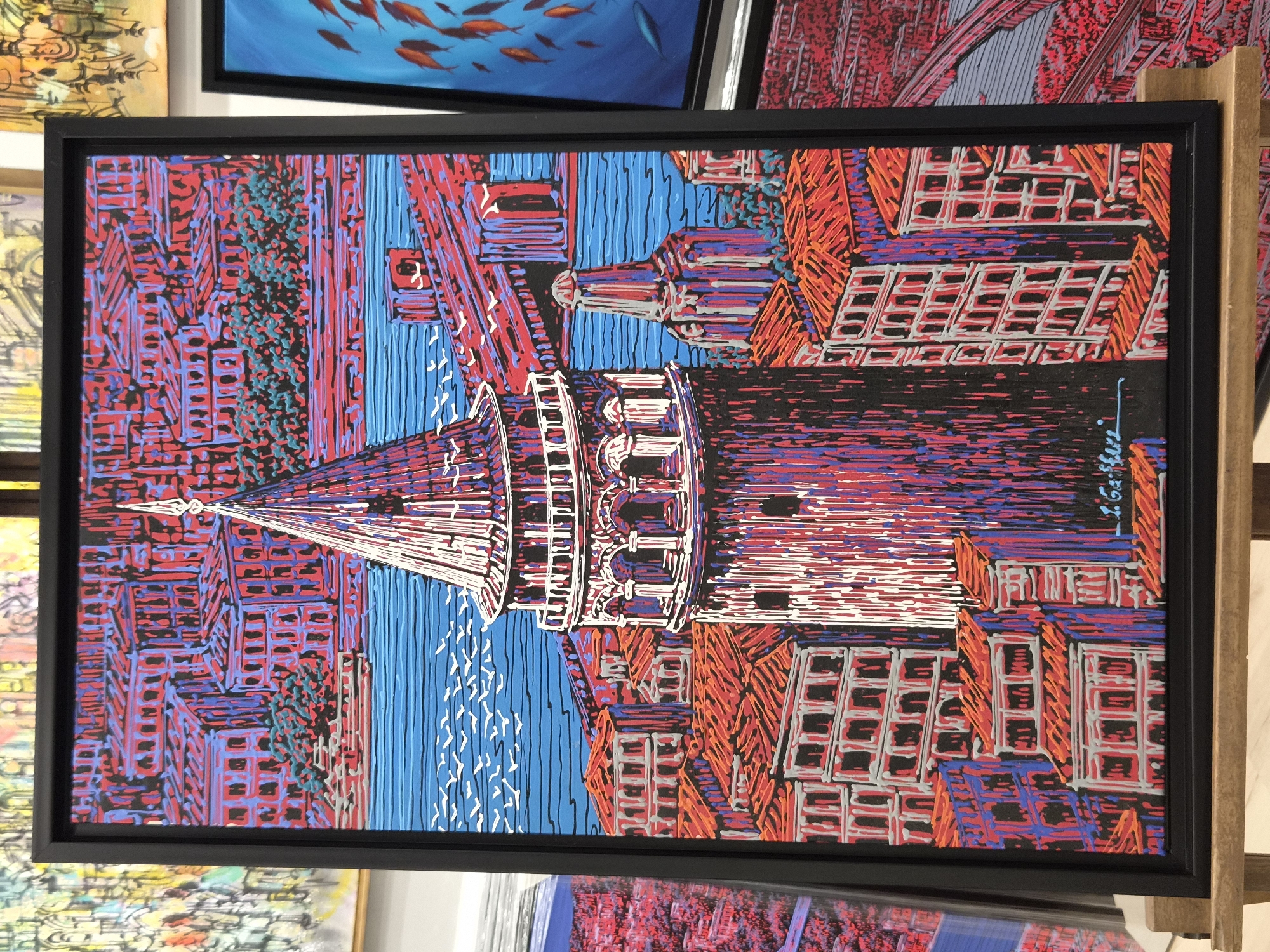 Colorful framed paintings on display in Maltepe, Istanbul