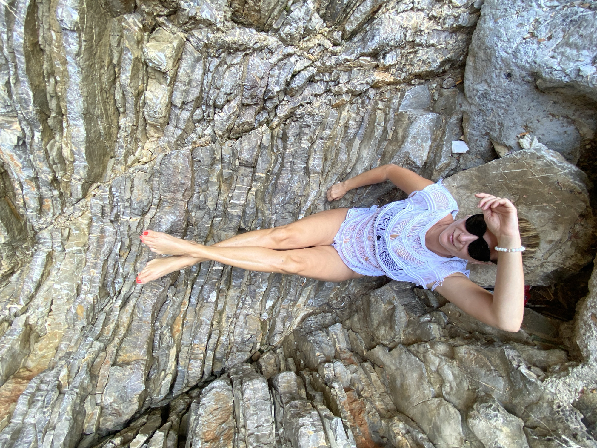 Relaxing on the rocky Montenegrin coast at Pržno