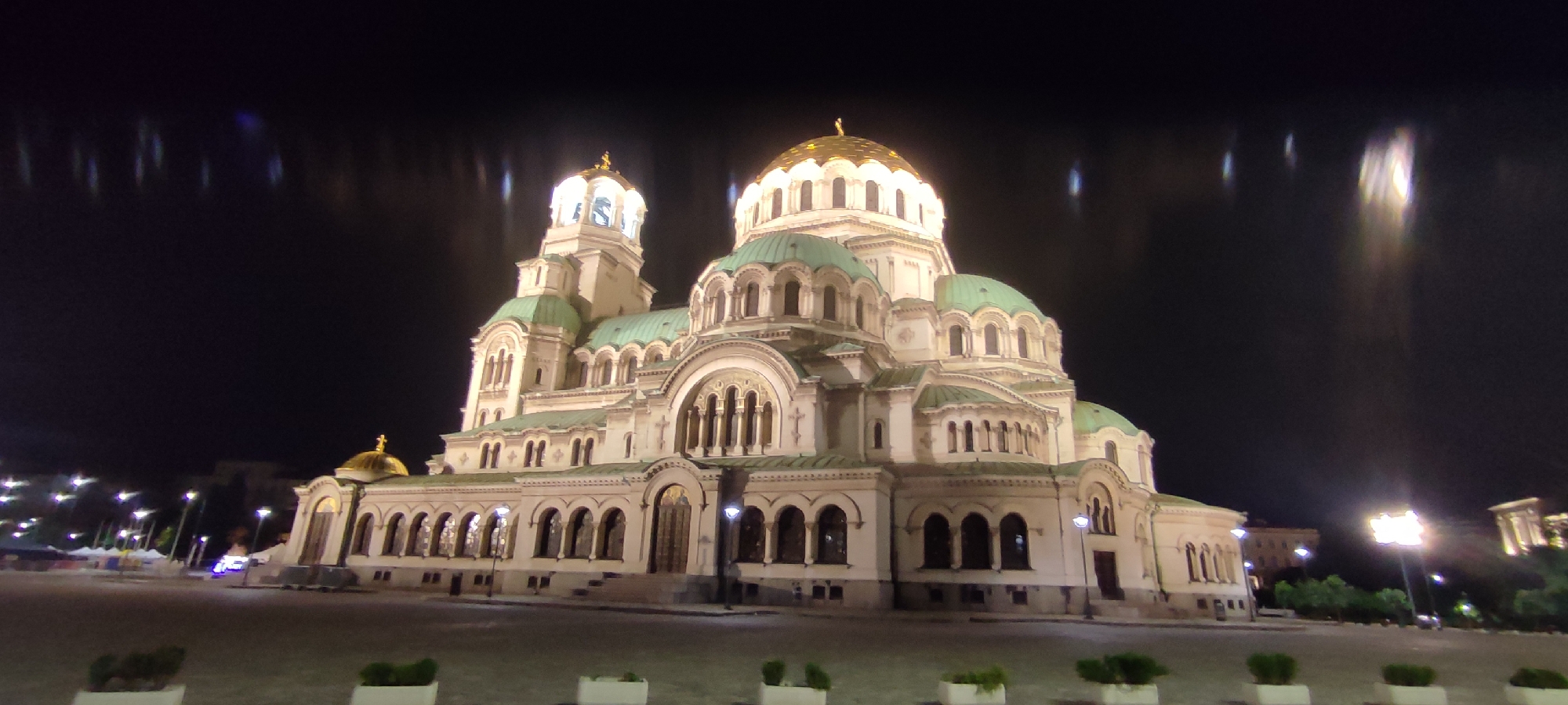 Alexander Nevsky Cathedral illuminated at night in Sofia