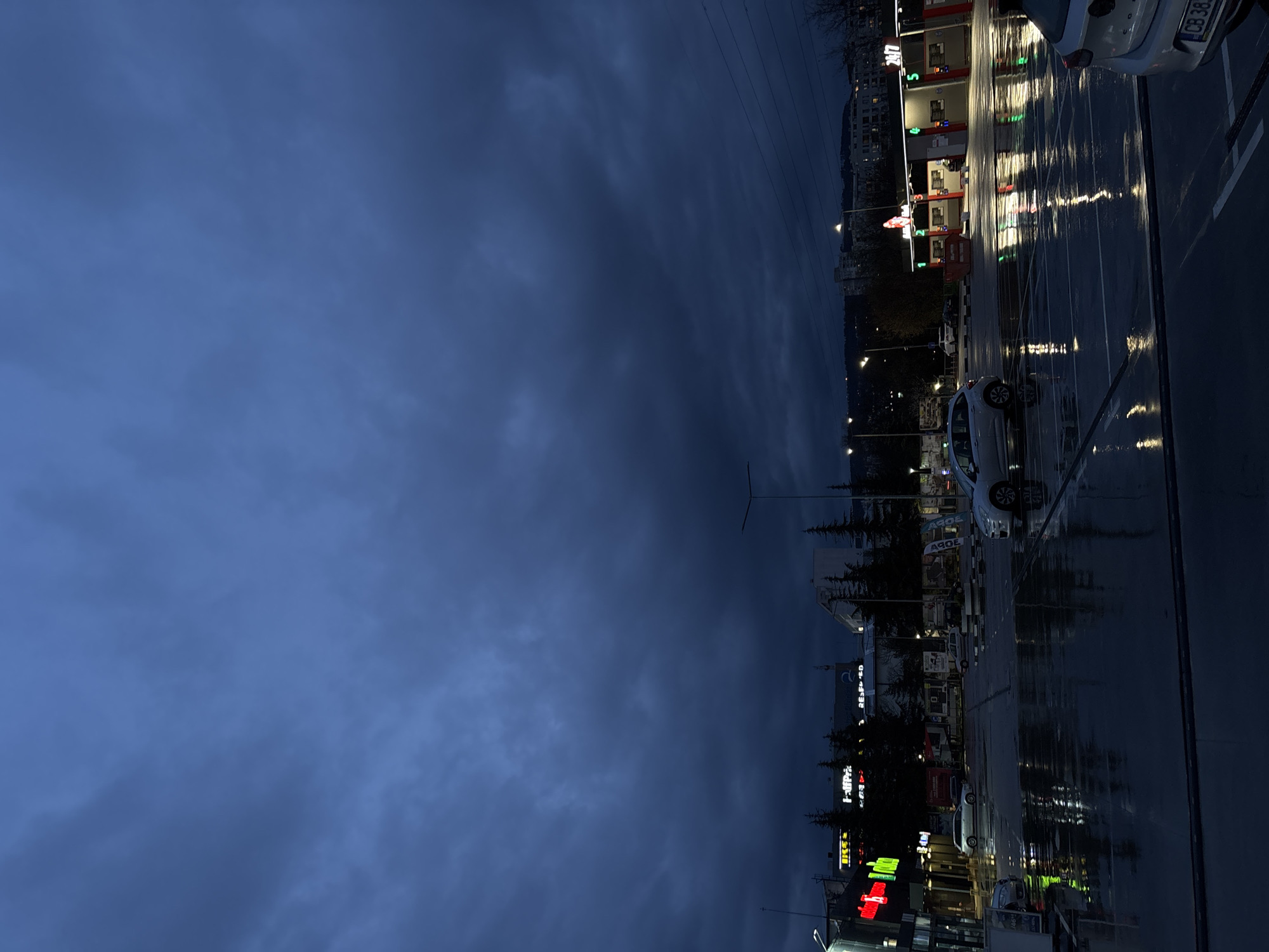 Rainy dusk scene documented at Varna gas station