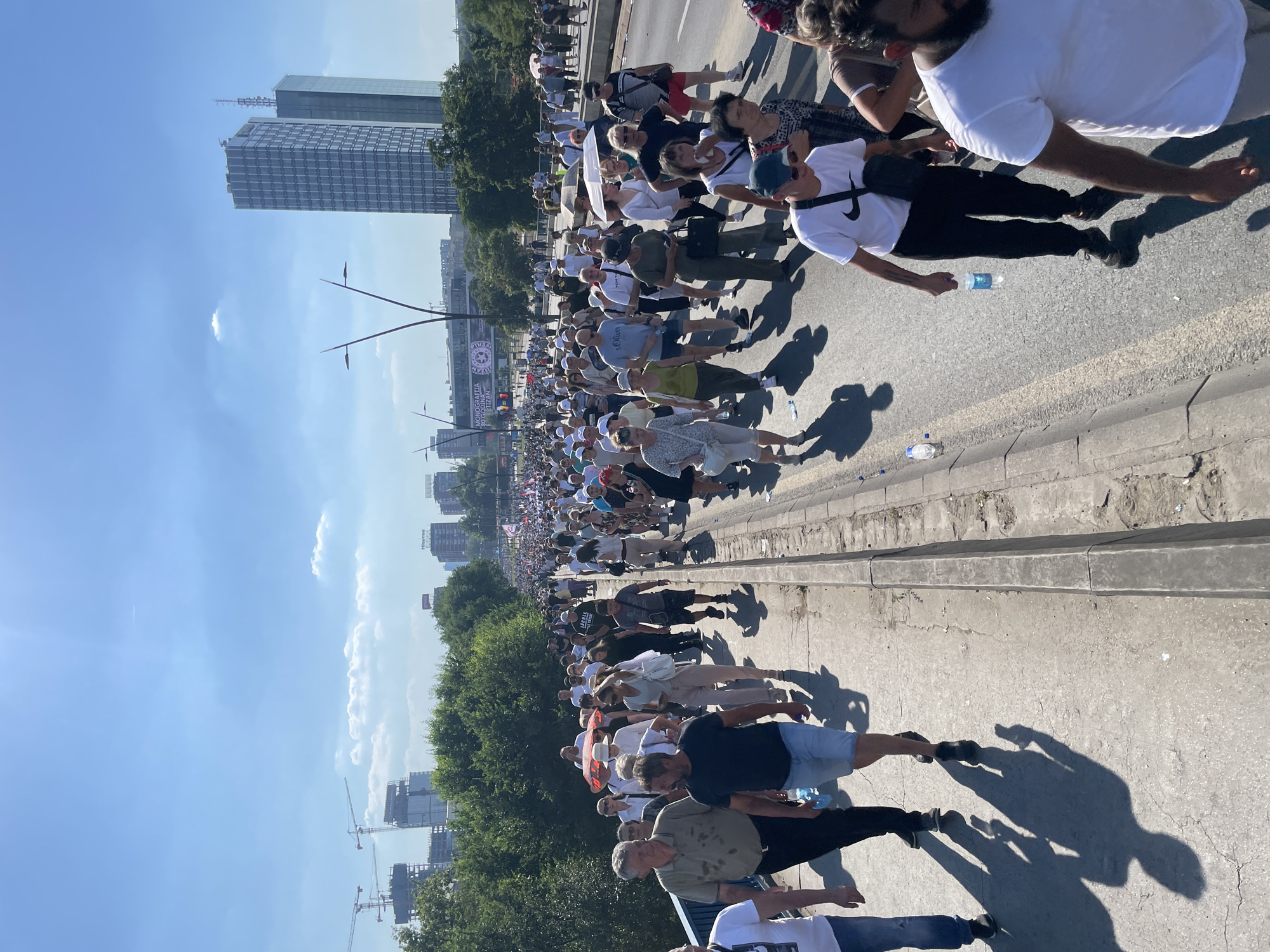 Mass procession with Serbian flags moves through central Belgrade