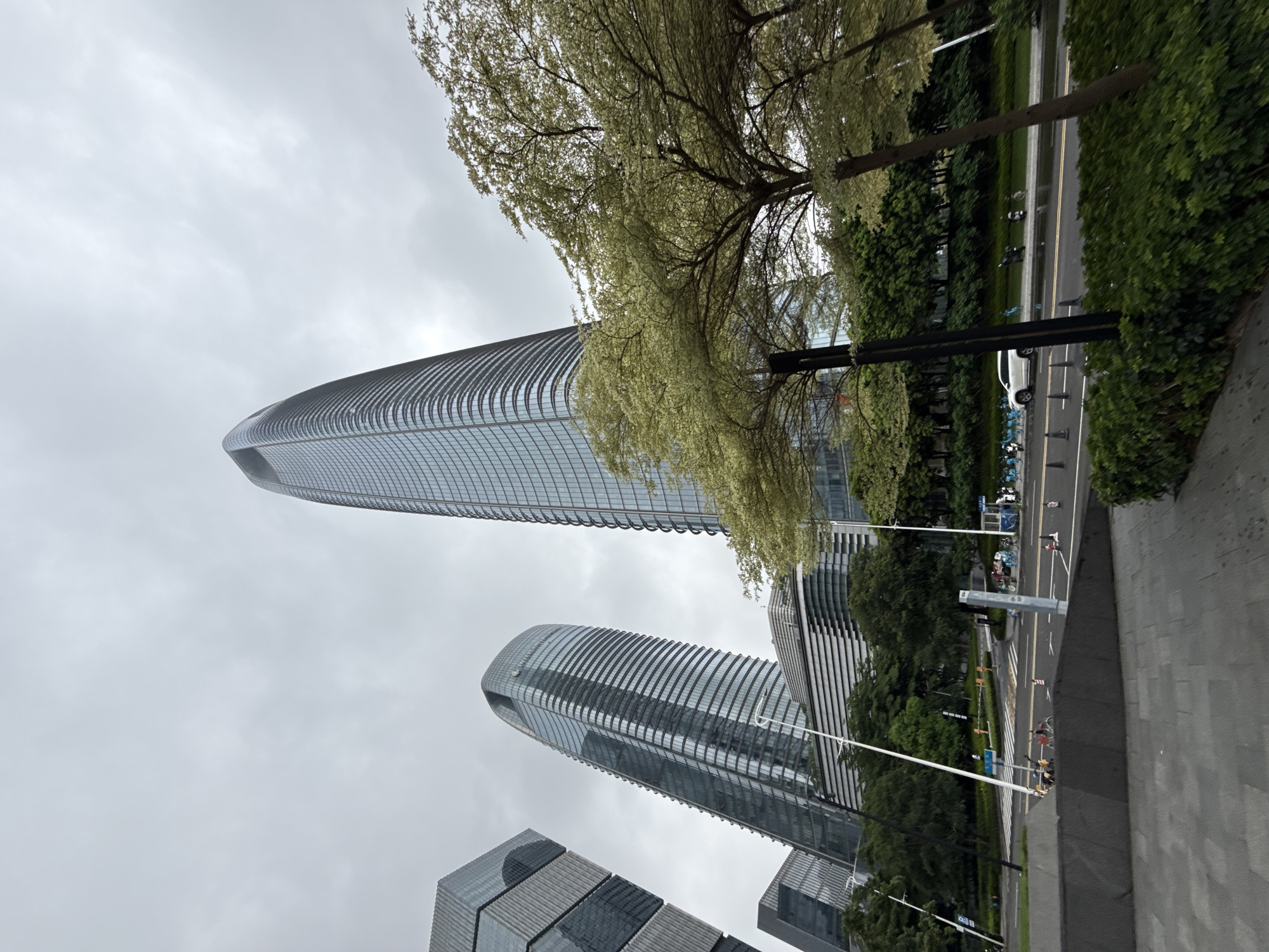 Rainy morning around Haizhu District's modern downtown core