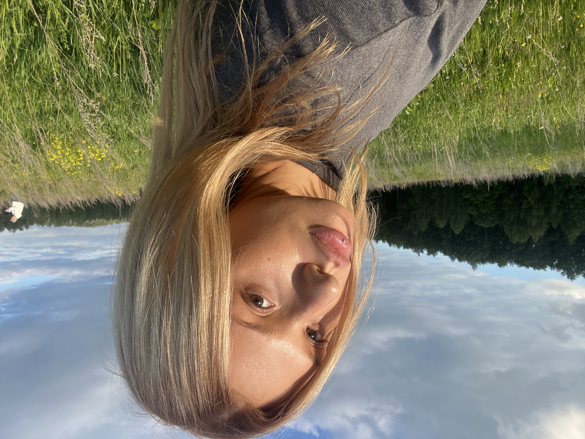 Woman takes selfies in natural landscape near Bol'shoi Bukor