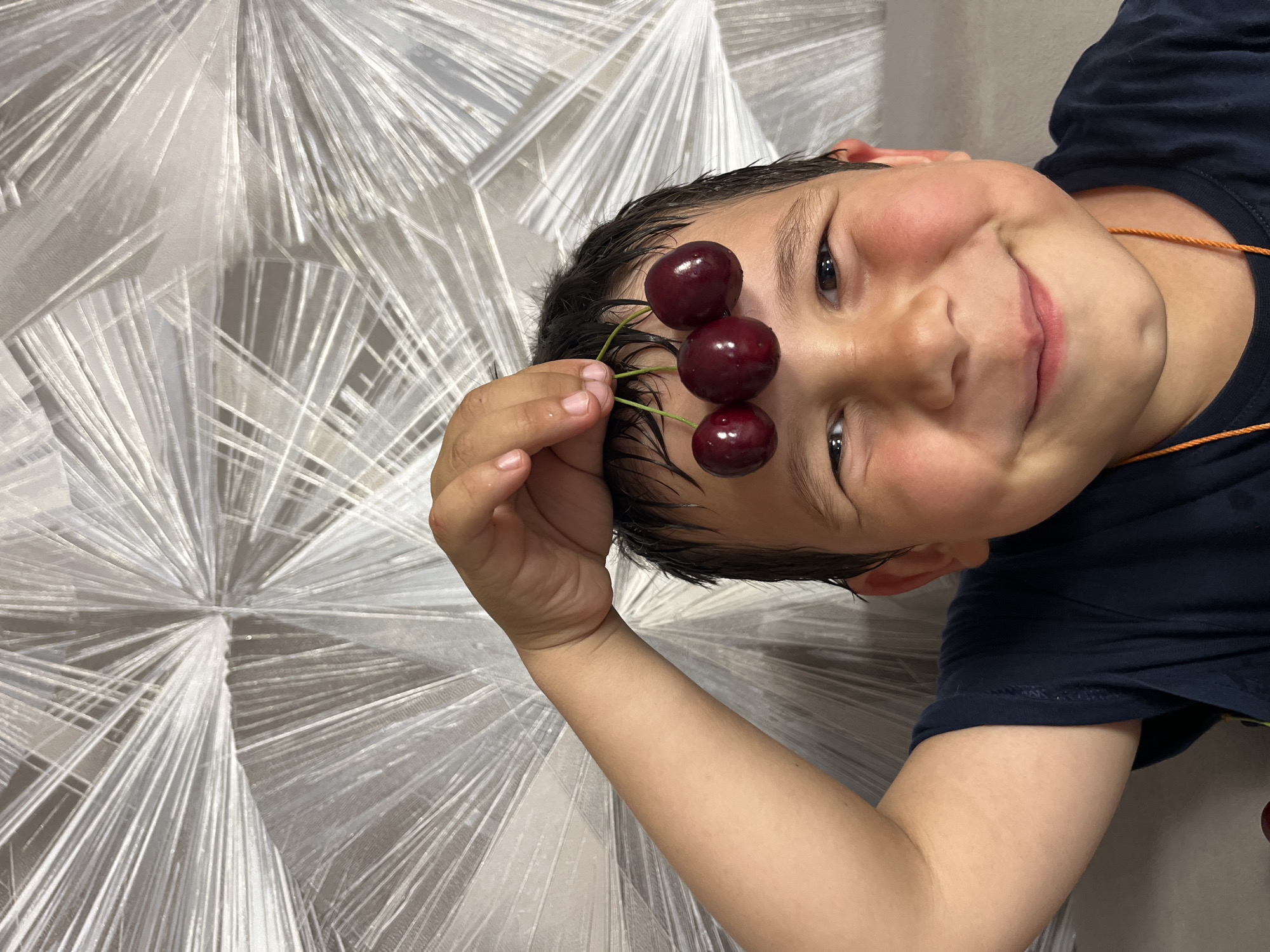 Cherry stem antics and silly poses in a Chaikovsky living room