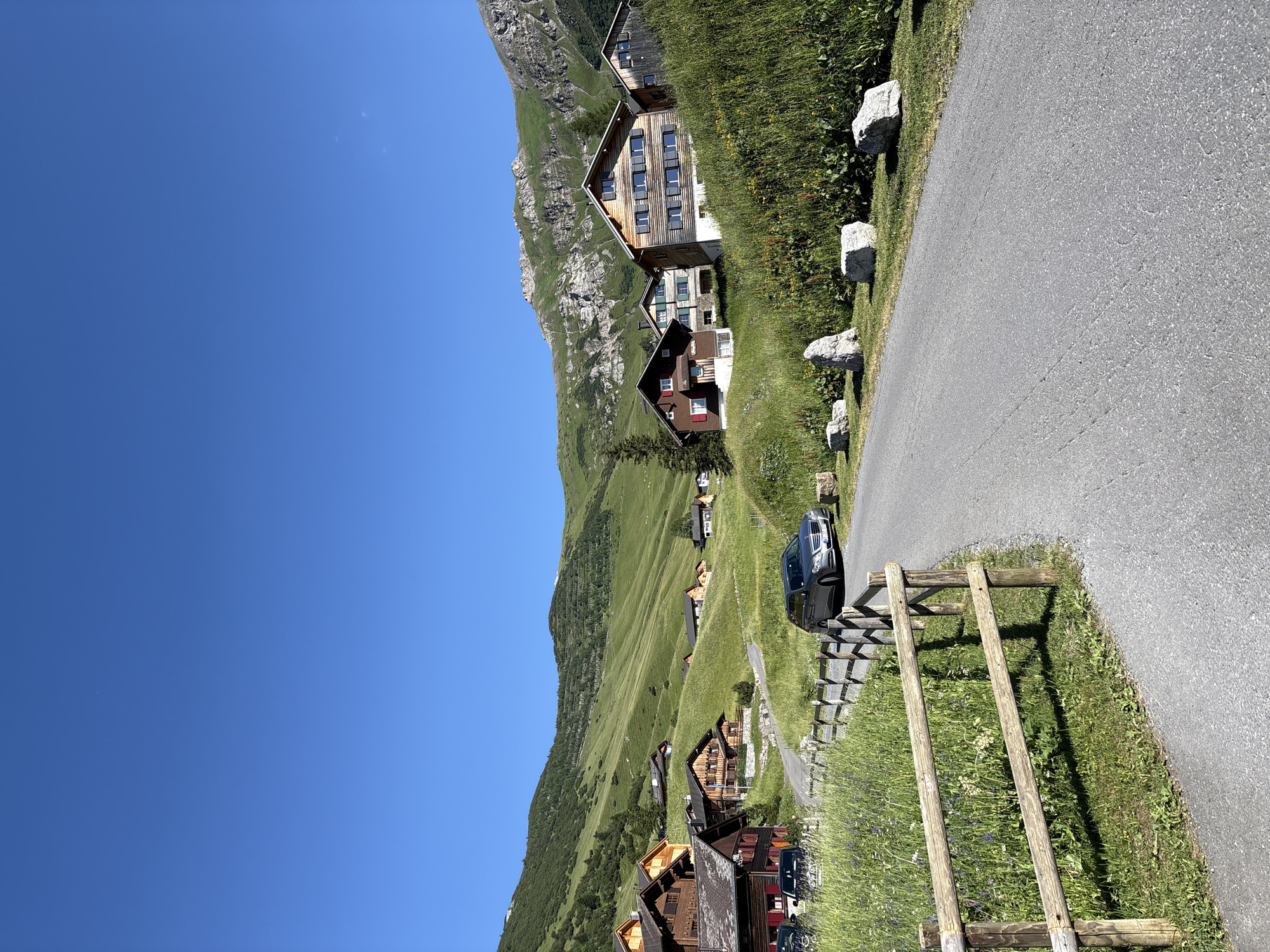 Malbun's alpine village on a clear summer afternoon
