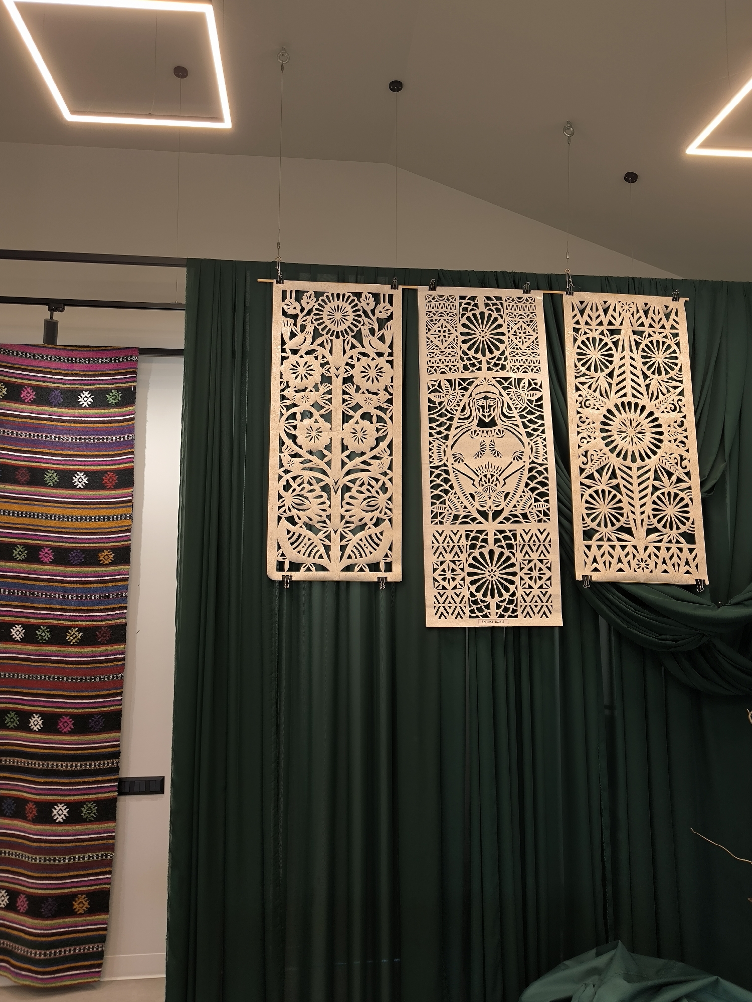 Traditional Ukrainian crafts displayed at indoor exhibit in Vinnytsia