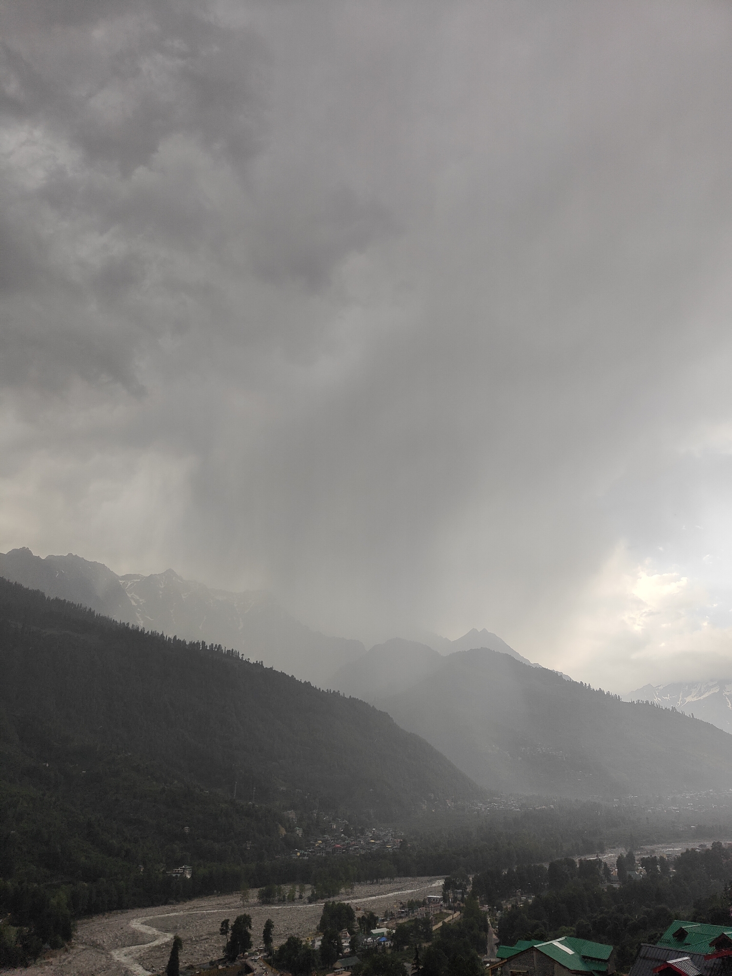 Storm clouds gather over mountain town Vashisht, India