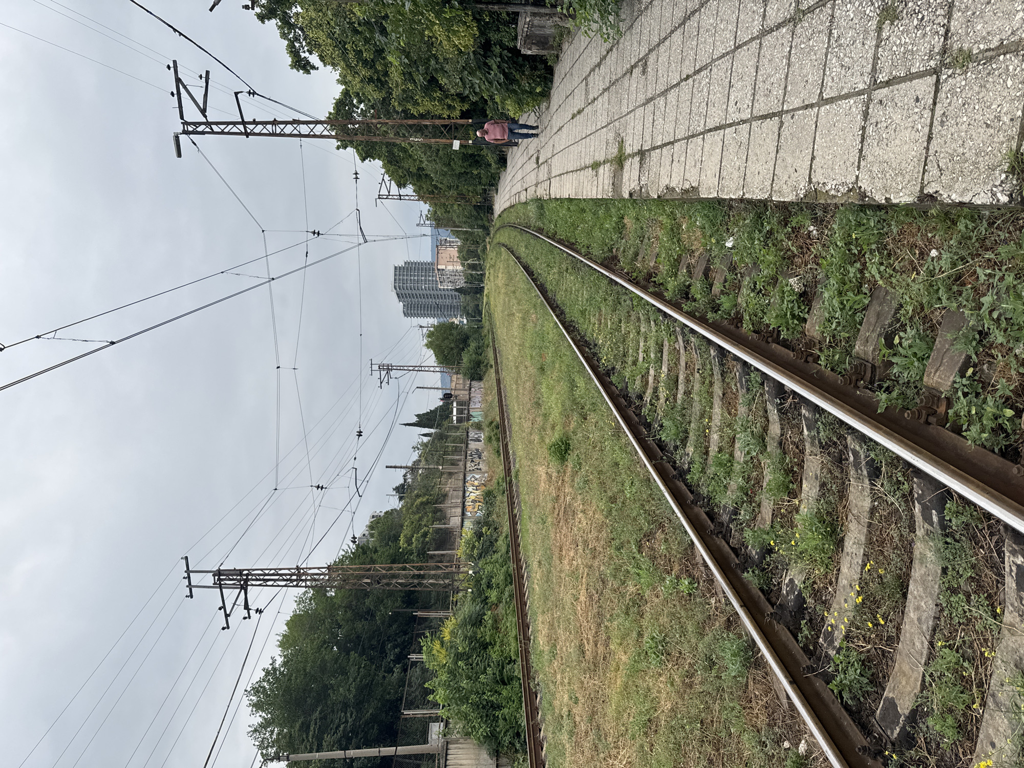 Tbilisi rail corridor and graffiti-covered walls on a grey morning