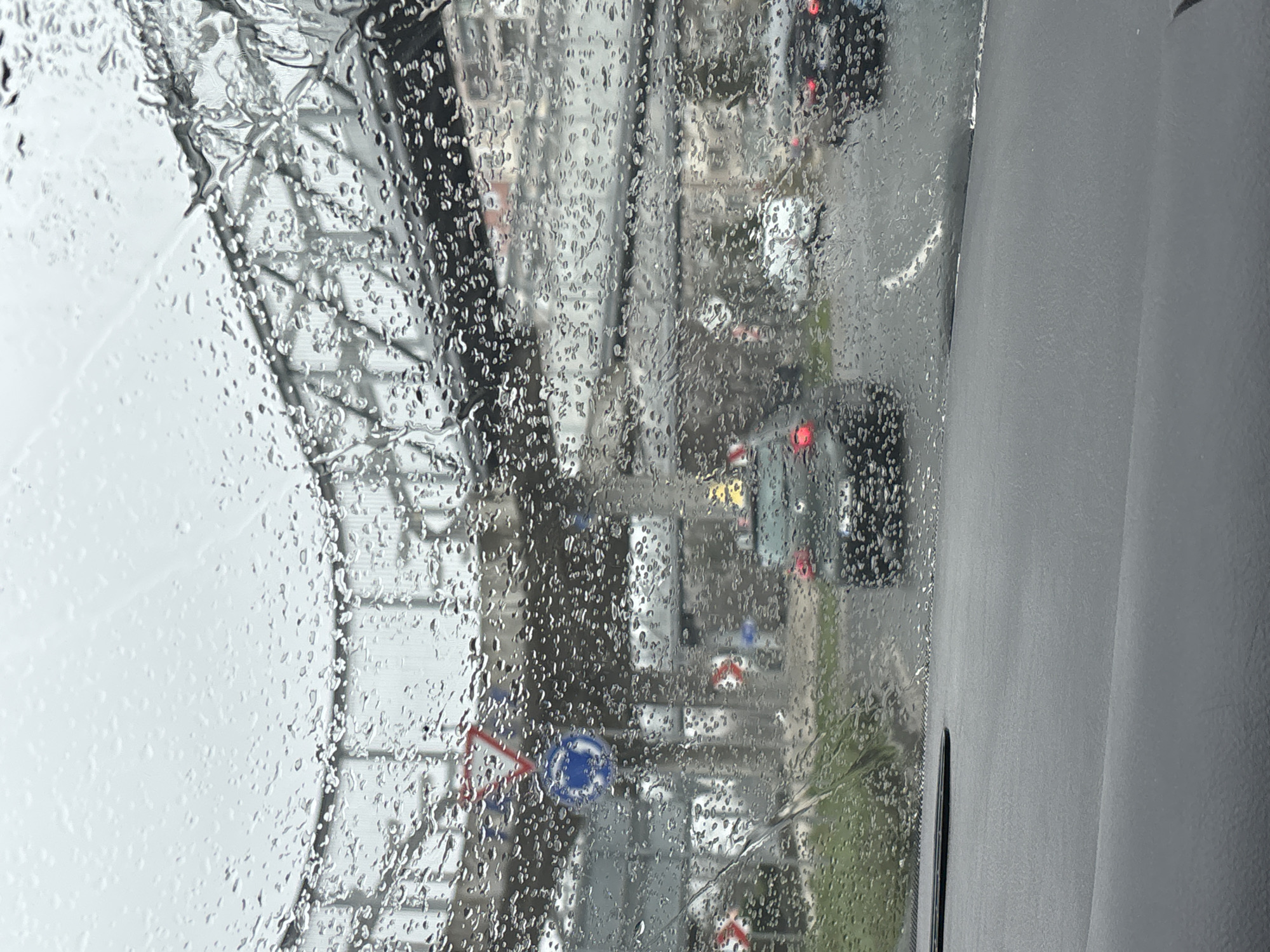 Rainy day traffic view captured in Burgas, Bulgaria