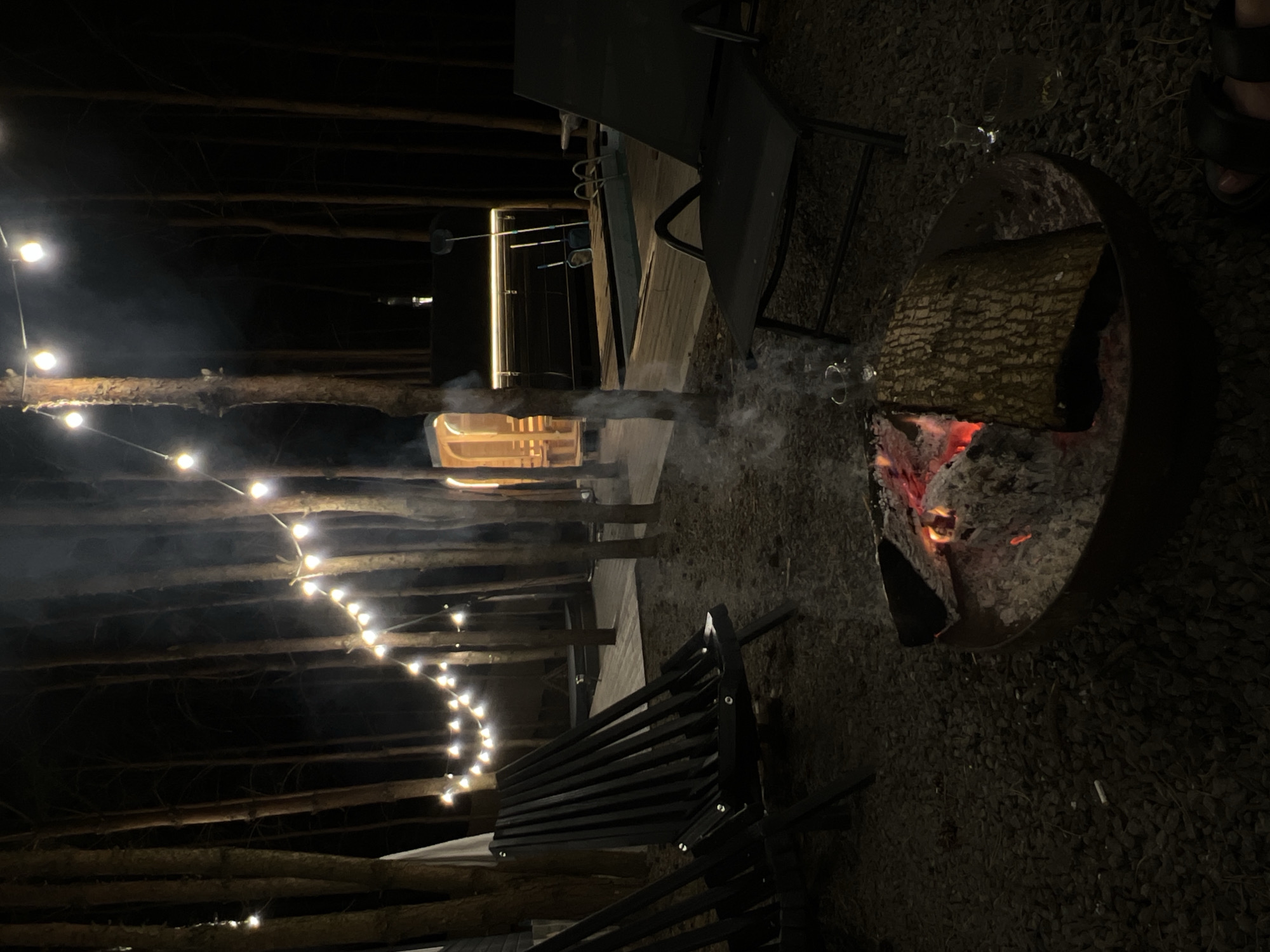 Late-night sauna and fire pit hangout in rural Ukraine
