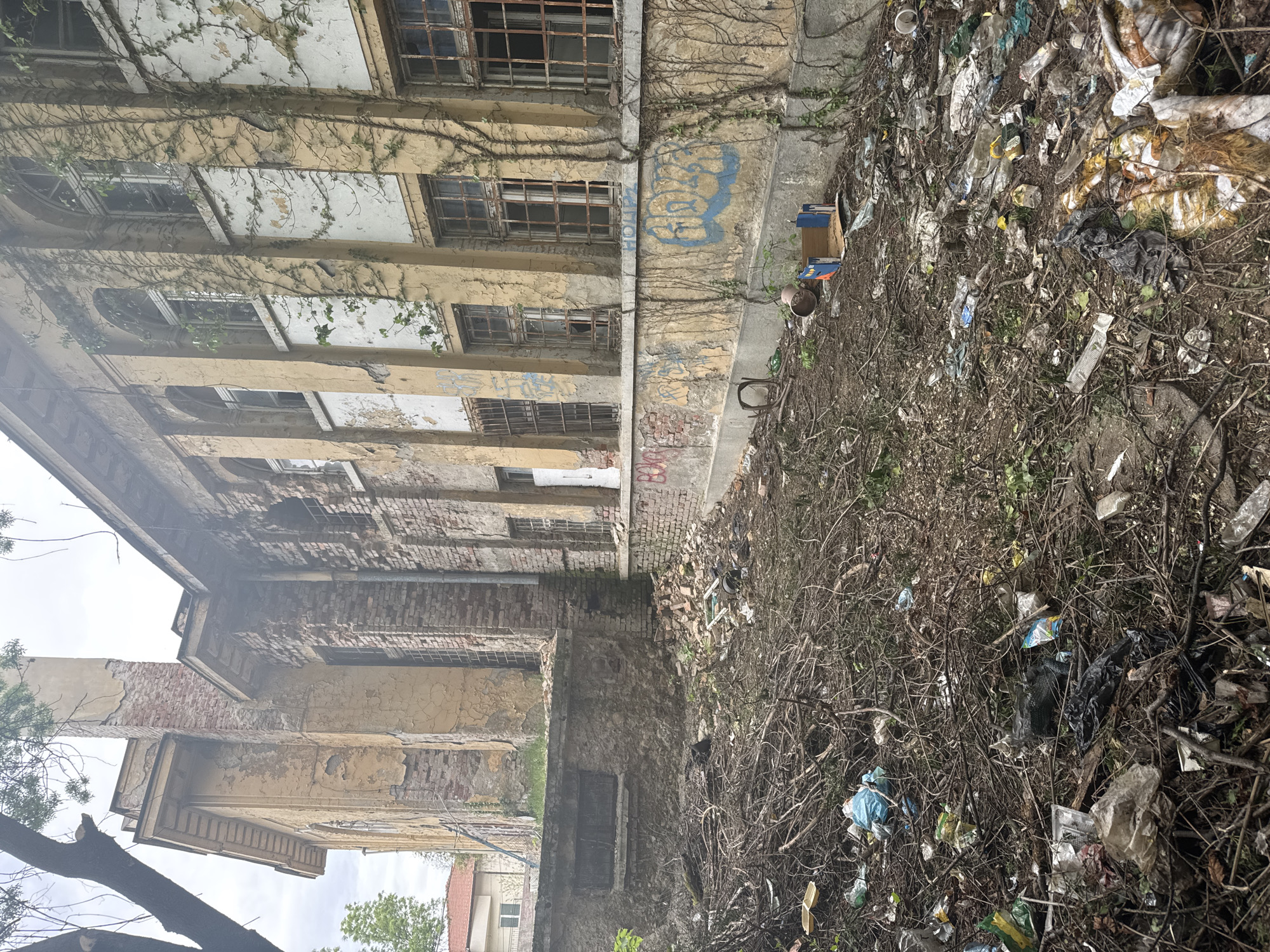 Dilapidated building exterior documented in Sofia, Bulgaria