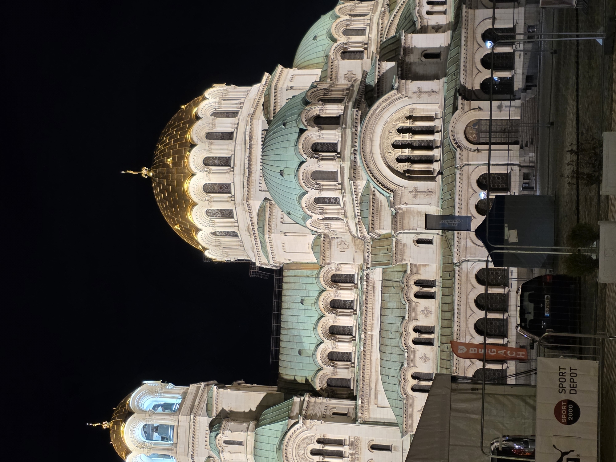 Sofia Cathedral's Golden Domes Illuminated in Night Photography